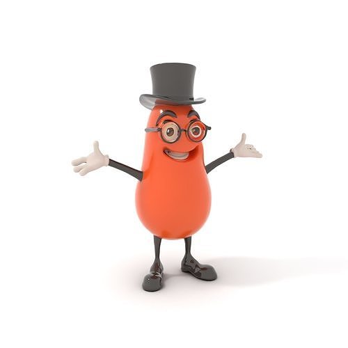 Cheerful Bean Character with Top Hat and Glasses  Rigged and ... Low-poly 3D model