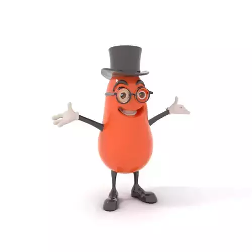 Cheerful Bean Character with Top Hat and Glasses  Rigged and Animated