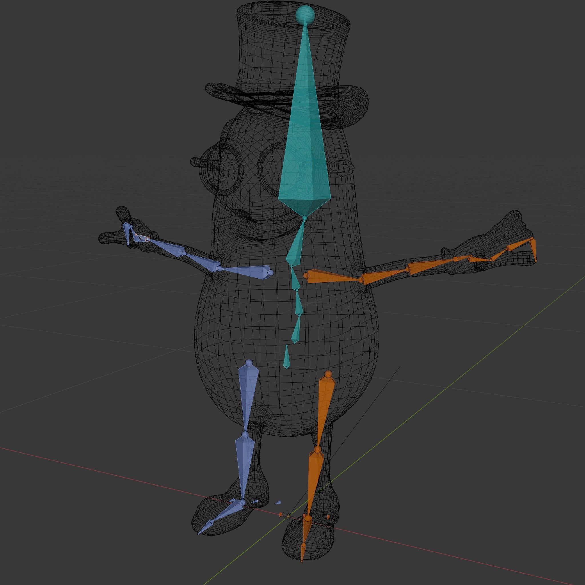 Cheerful Bean Character with Top Hat and Glasses  Rigged and ... Low-poly 3D model_6