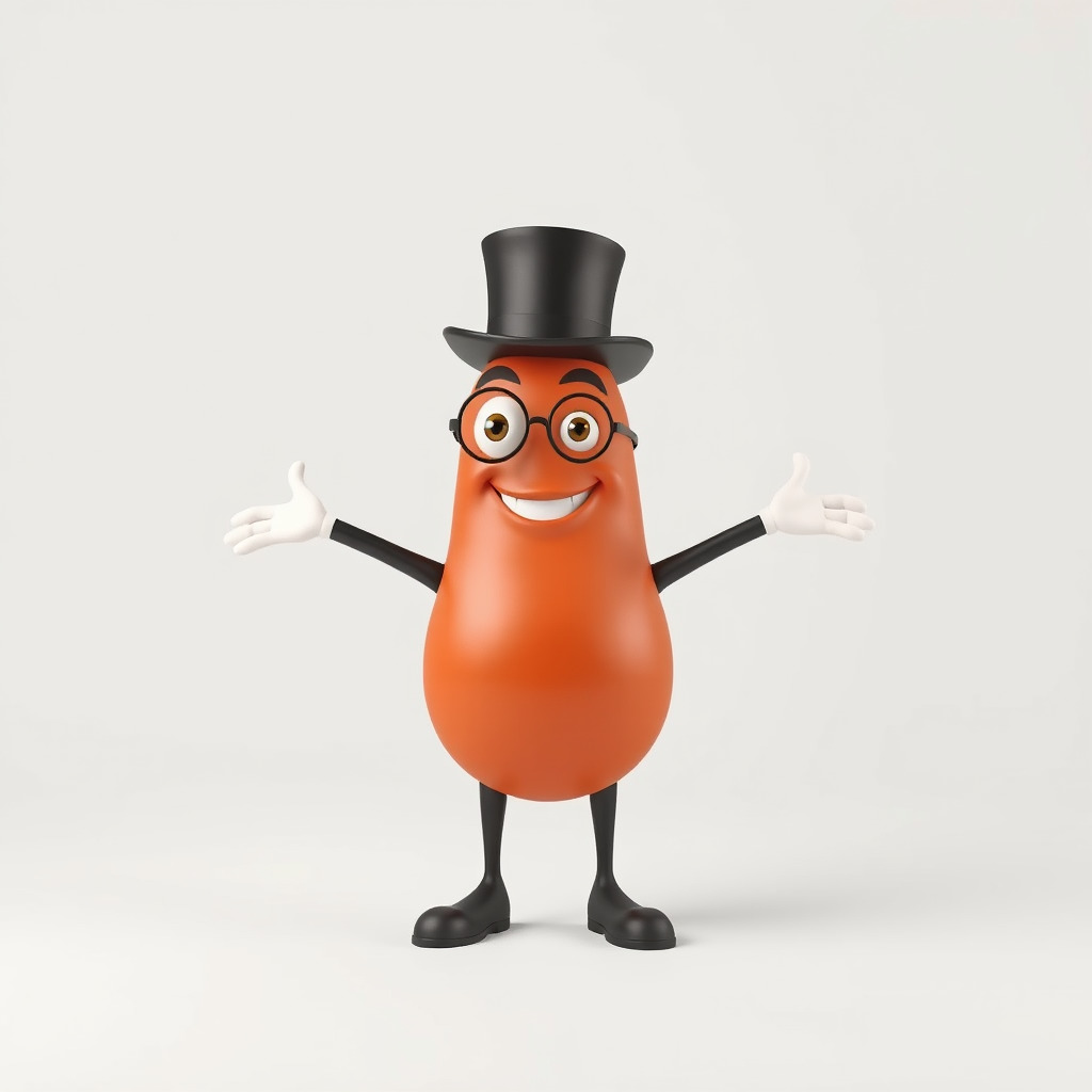 Cheerful Bean Character with Top Hat and Glasses  Rigged and ... Low-poly 3D model_2