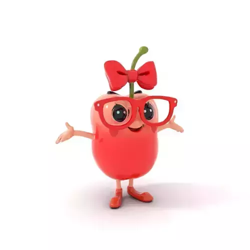 Cherry Character Model with Bow and Glasses  Rigged and Animated Low-poly 3D model
