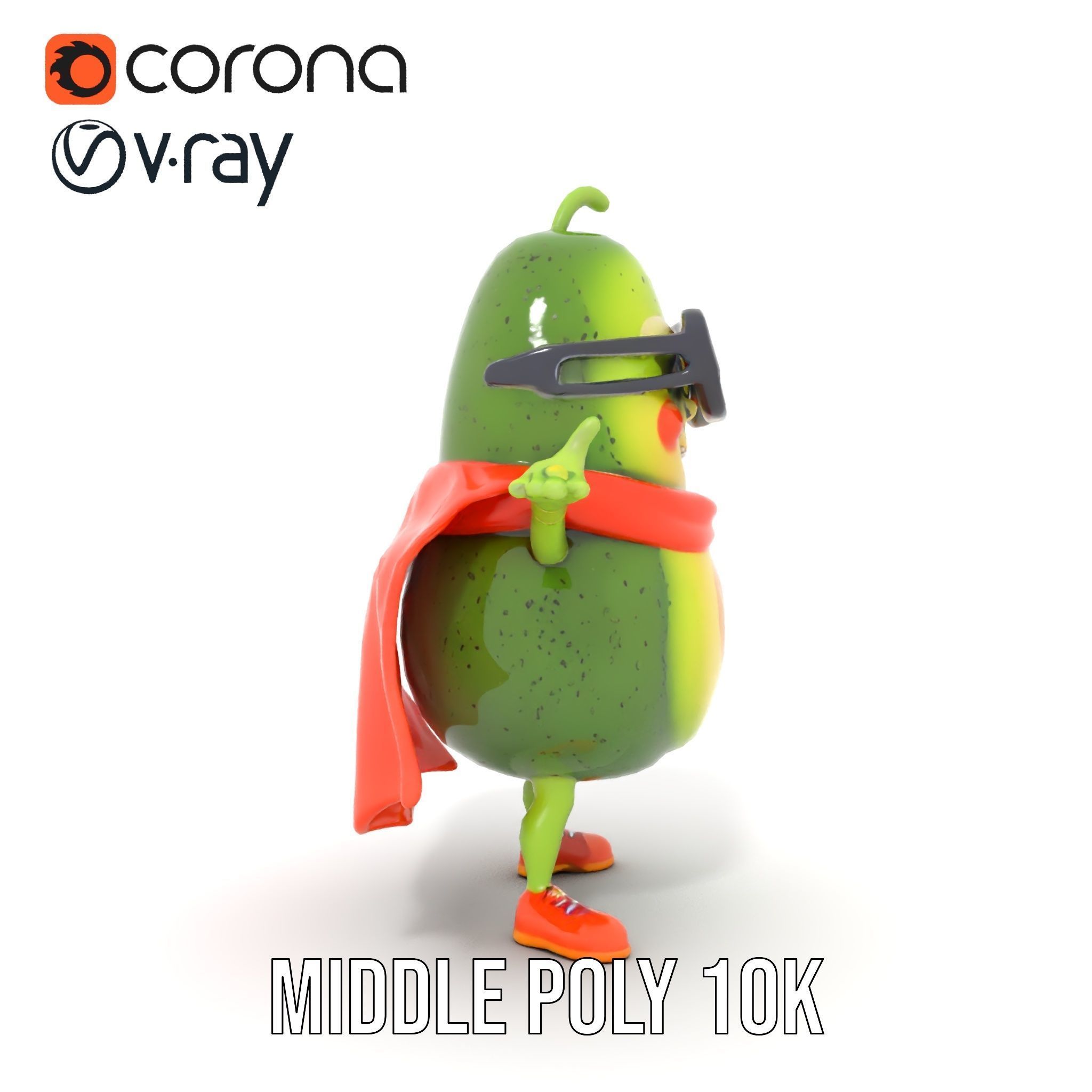 Super Avocado Hero Character Rigged and Animated Low-poly 3D model_21