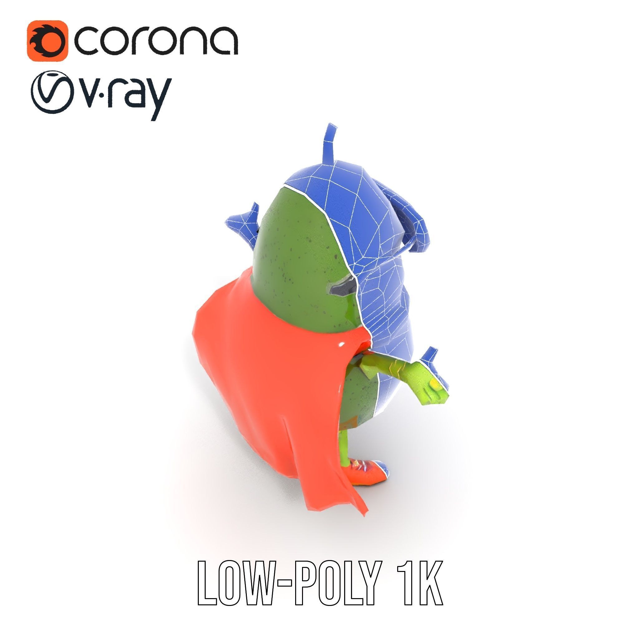 Super Avocado Hero Character Rigged and Animated Low-poly 3D model_22