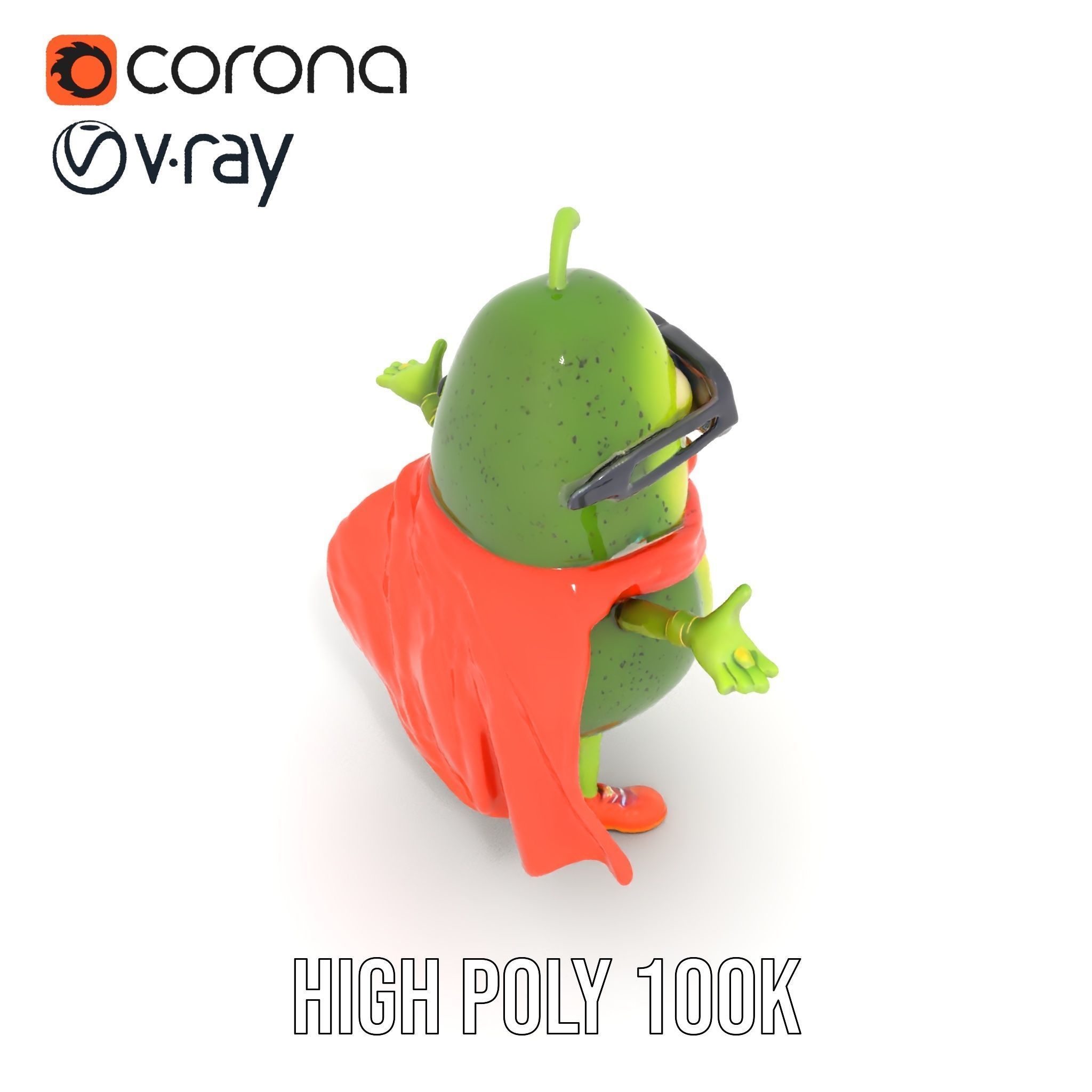 Super Avocado Hero Character Rigged and Animated Low-poly 3D model_23