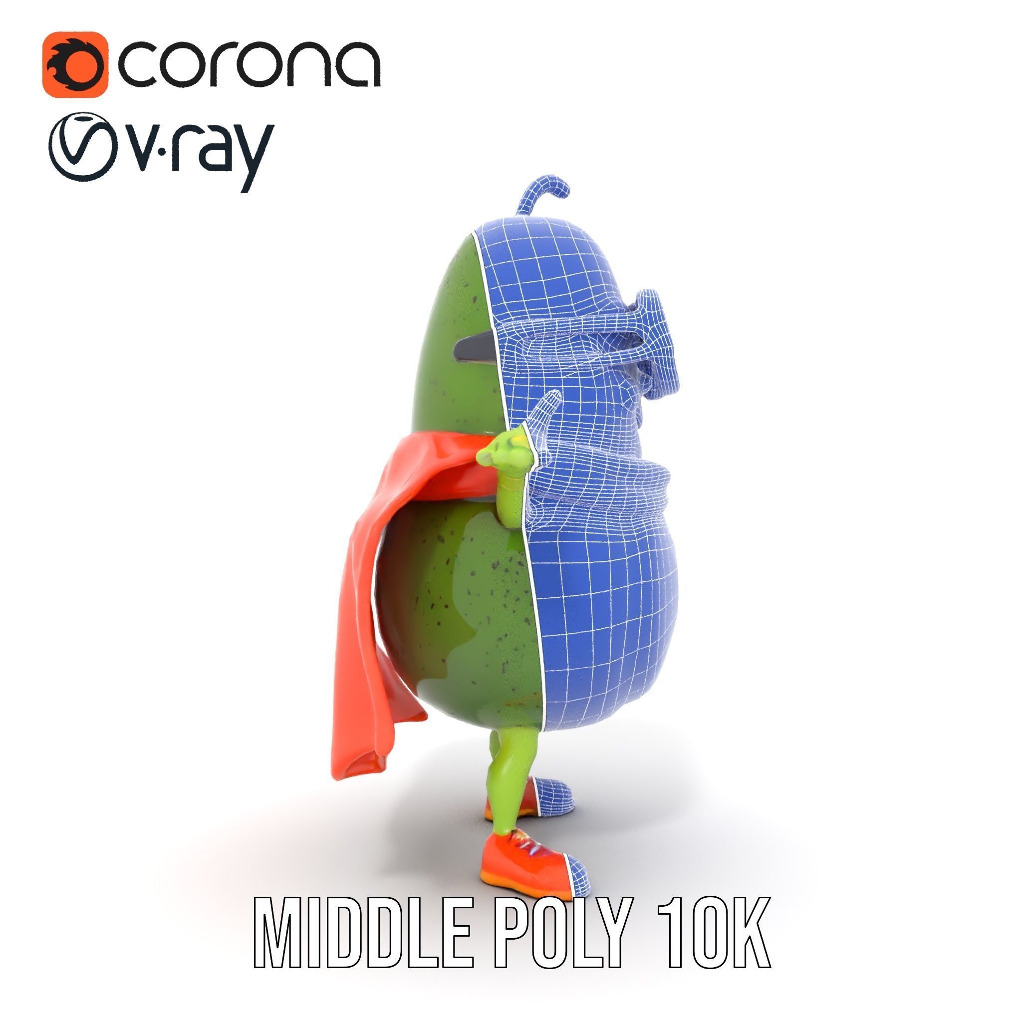 Super Avocado Hero Character Rigged and Animated Low-poly 3D model_24