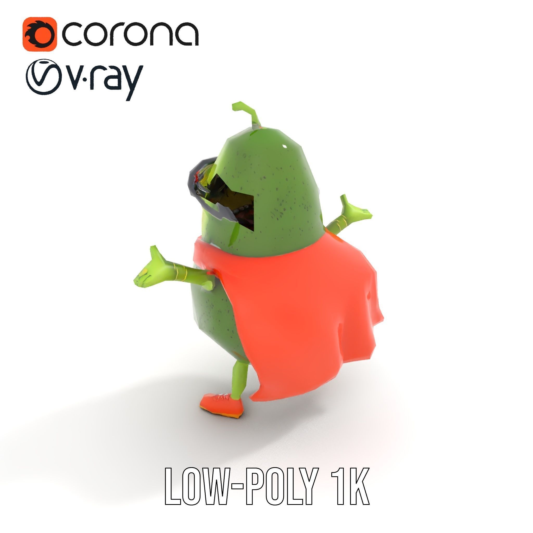 Super Avocado Hero Character Rigged and Animated Low-poly 3D model_28