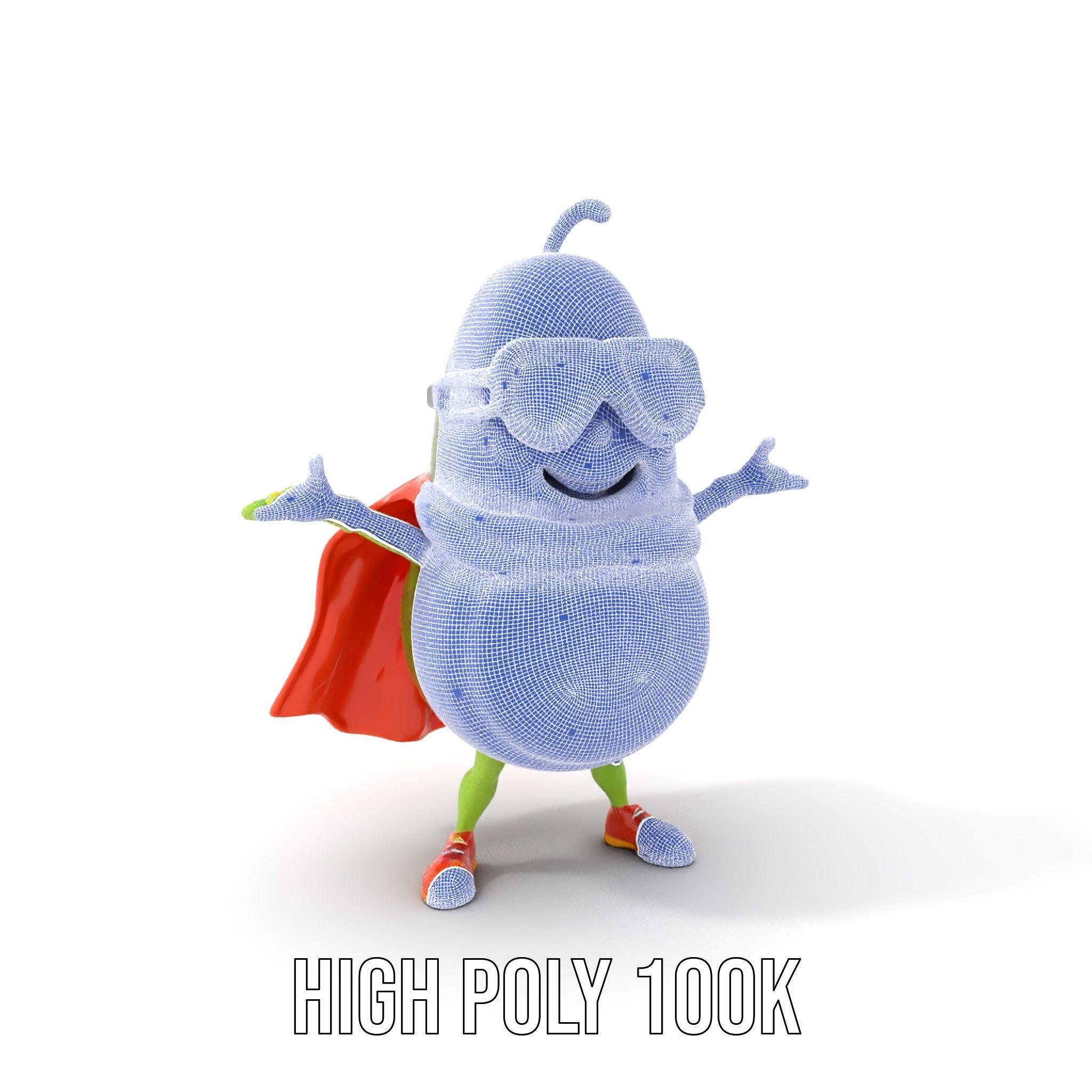 Super Avocado Hero Character Rigged and Animated Low-poly 3D model_4