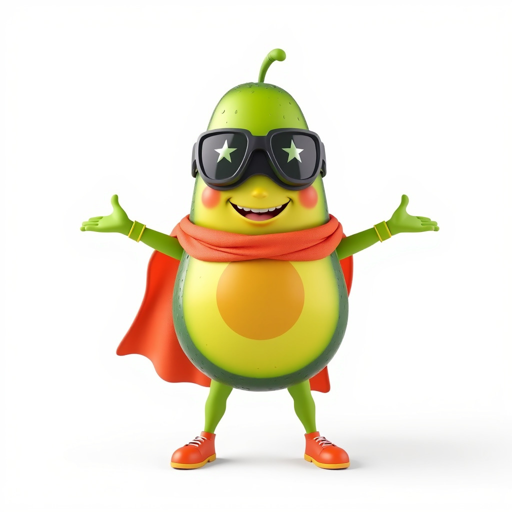 Super Avocado Hero Character Rigged and Animated Low-poly 3D model_2