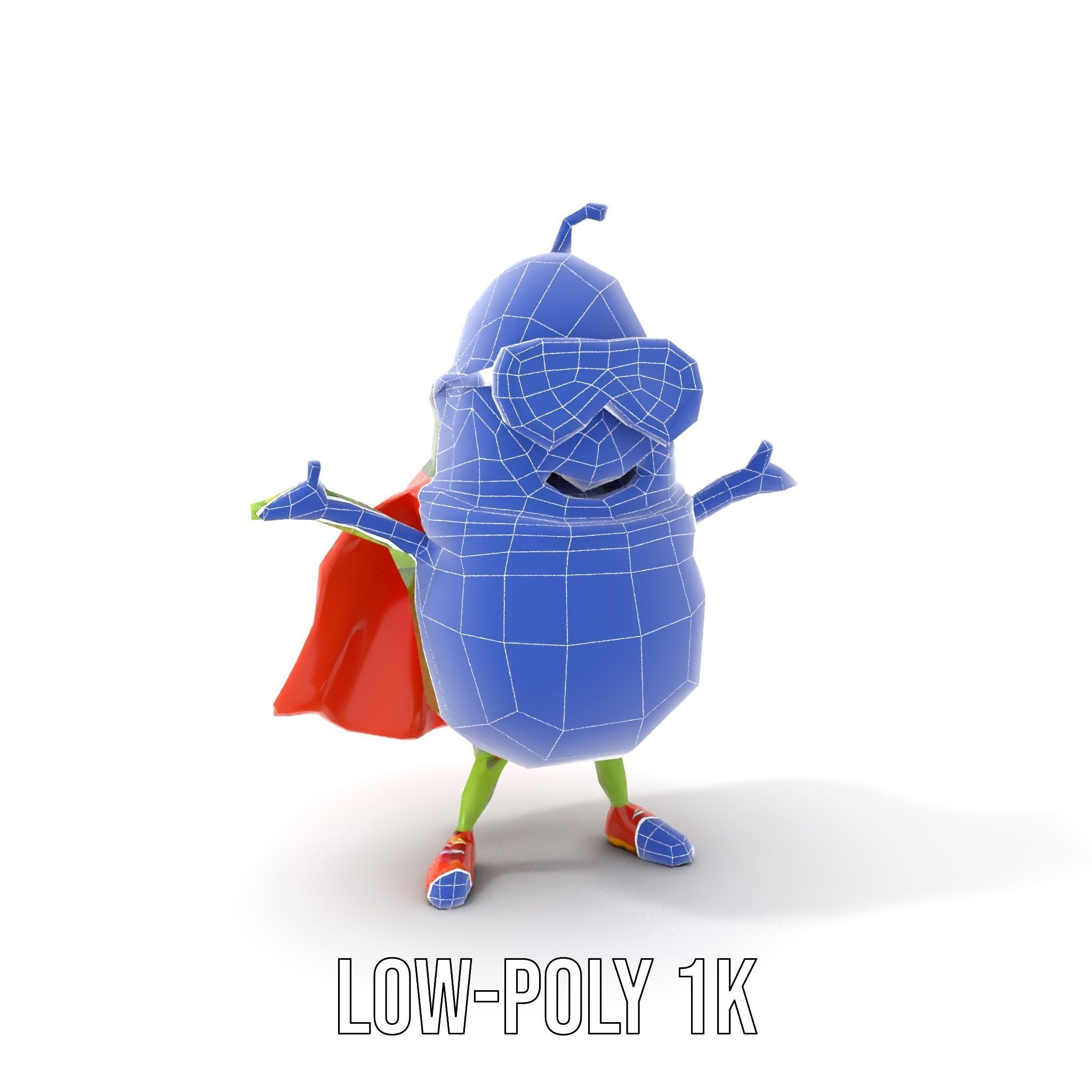 Super Avocado Hero Character Rigged and Animated Low-poly 3D model_25