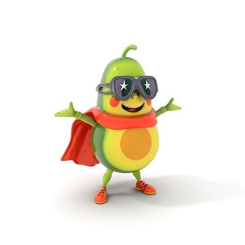 Super Avocado Hero Character Rigged and Animated Low-poly 3D model