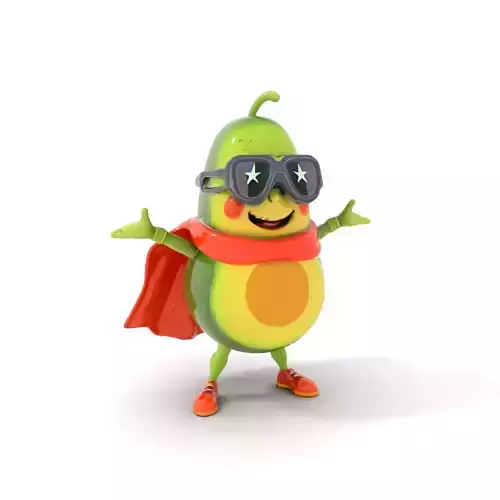 Super Avocado Hero Character Rigged and Animated Low-poly 3D model Super Avocado Hero Character Rigged and Animated Low-poly 3D model