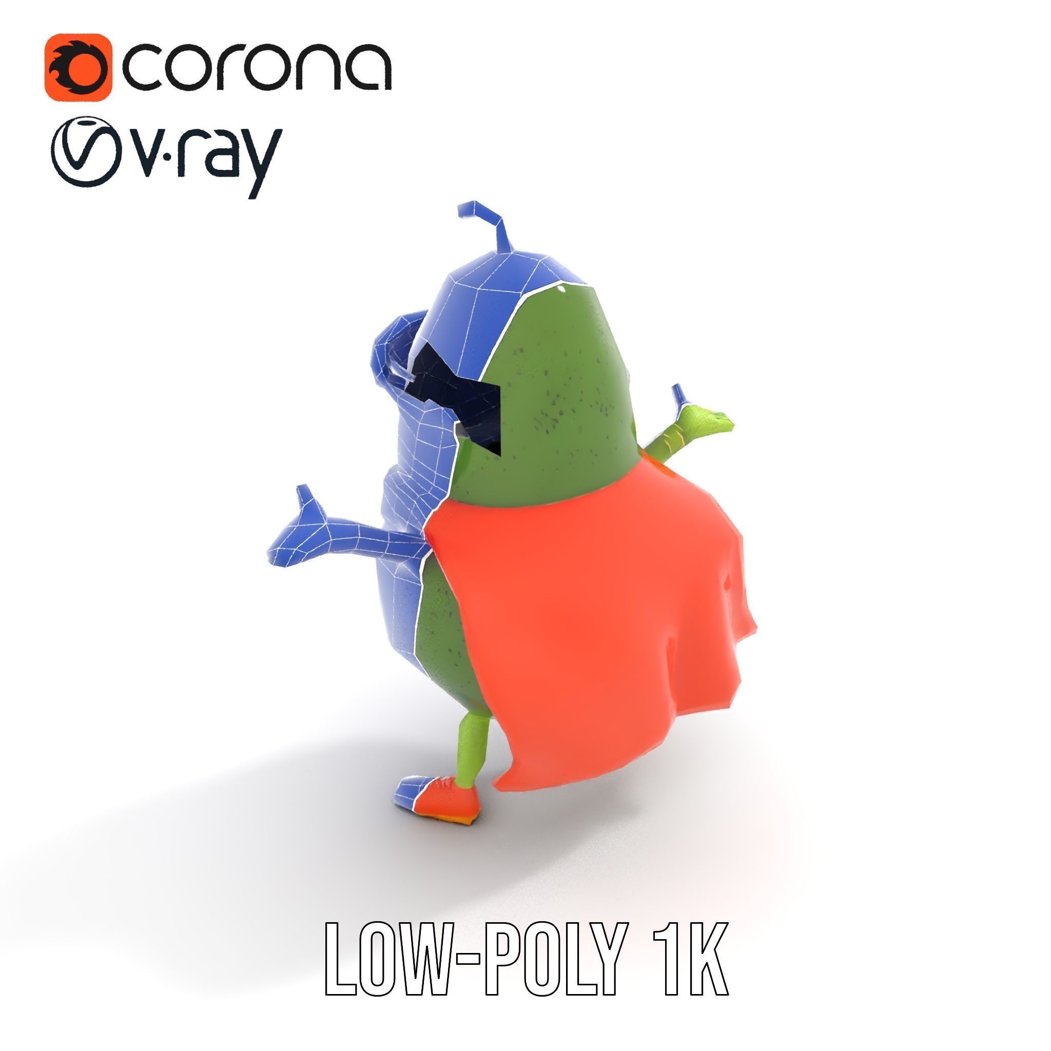 Super Avocado Hero Character Rigged and Animated Low-poly 3D model_16