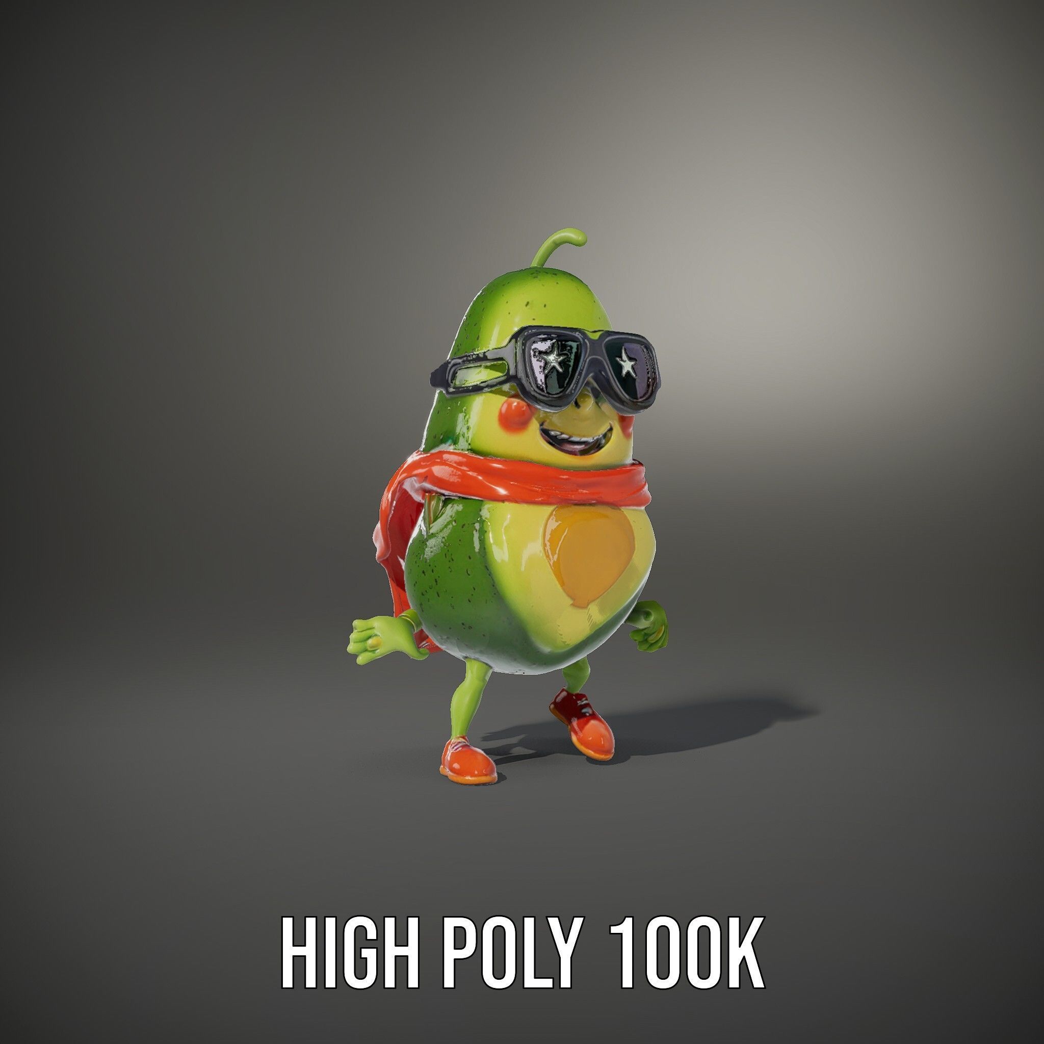 Super Avocado Hero Character Rigged and Animated Low-poly 3D model_17