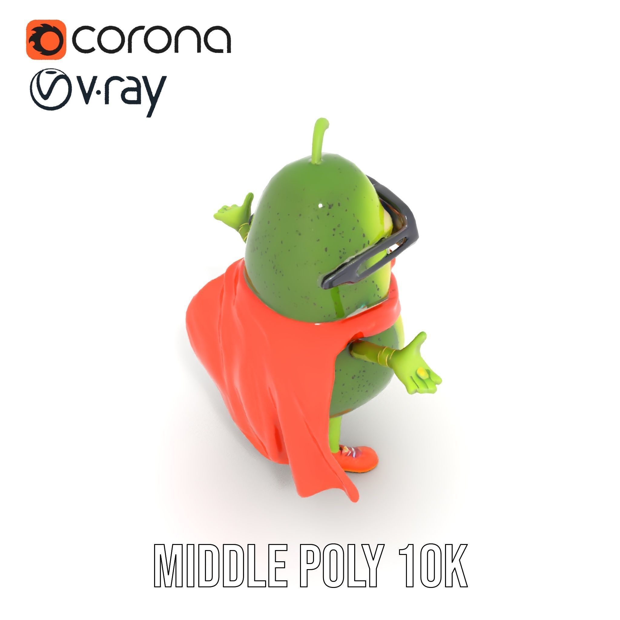 Super Avocado Hero Character Rigged and Animated Low-poly 3D model_18