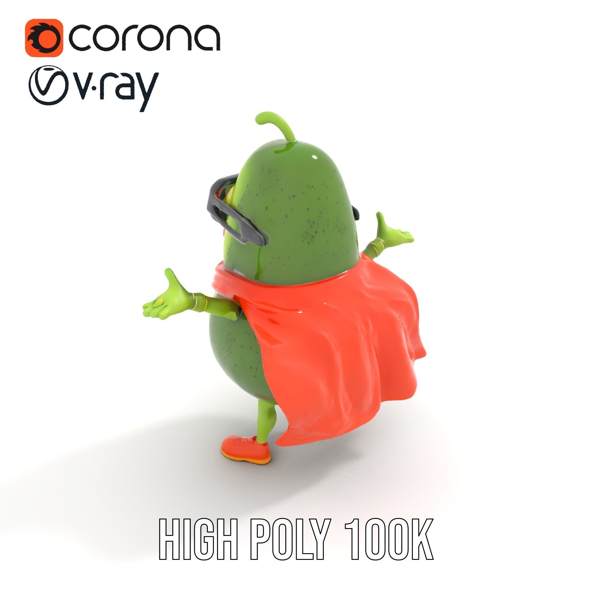 Super Avocado Hero Character Rigged and Animated Low-poly 3D model_14
