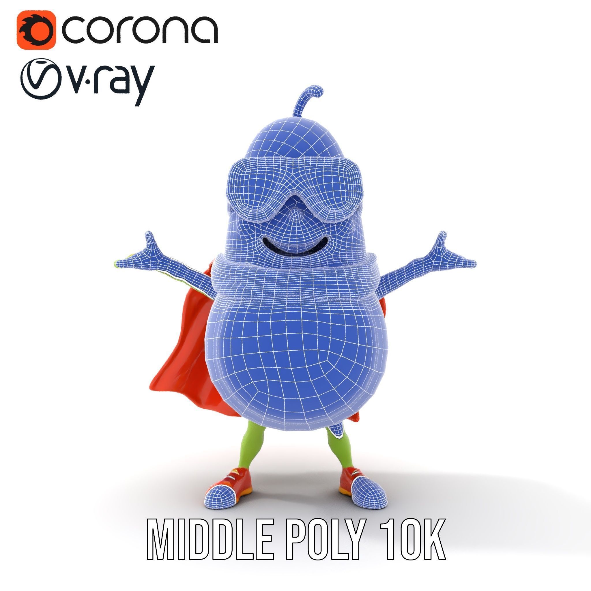 Super Avocado Hero Character Rigged and Animated Low-poly 3D model_33