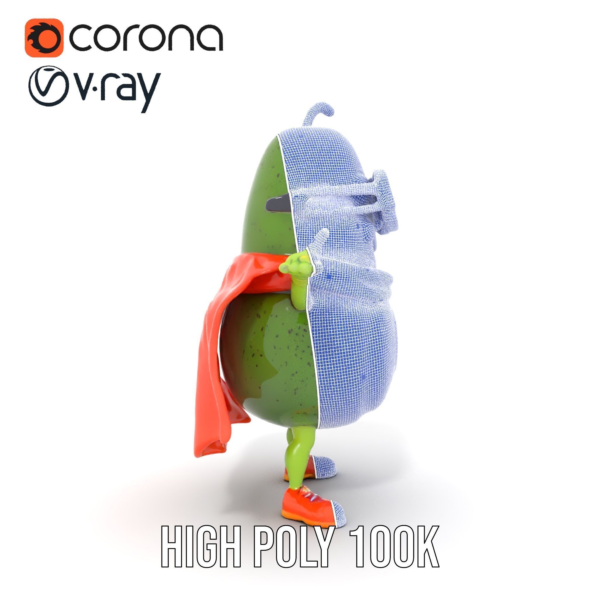 Super Avocado Hero Character Rigged and Animated Low-poly 3D model_29