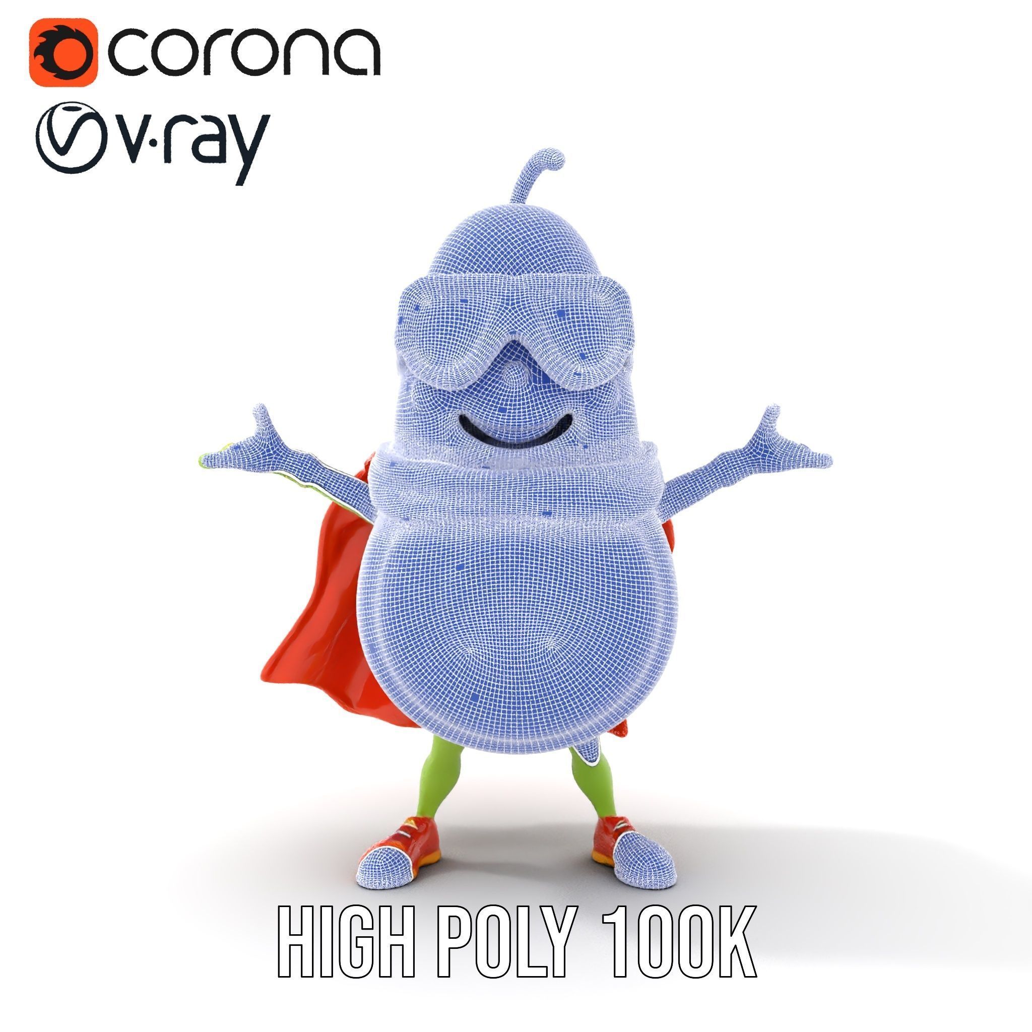 Super Avocado Hero Character Rigged and Animated Low-poly 3D model_34