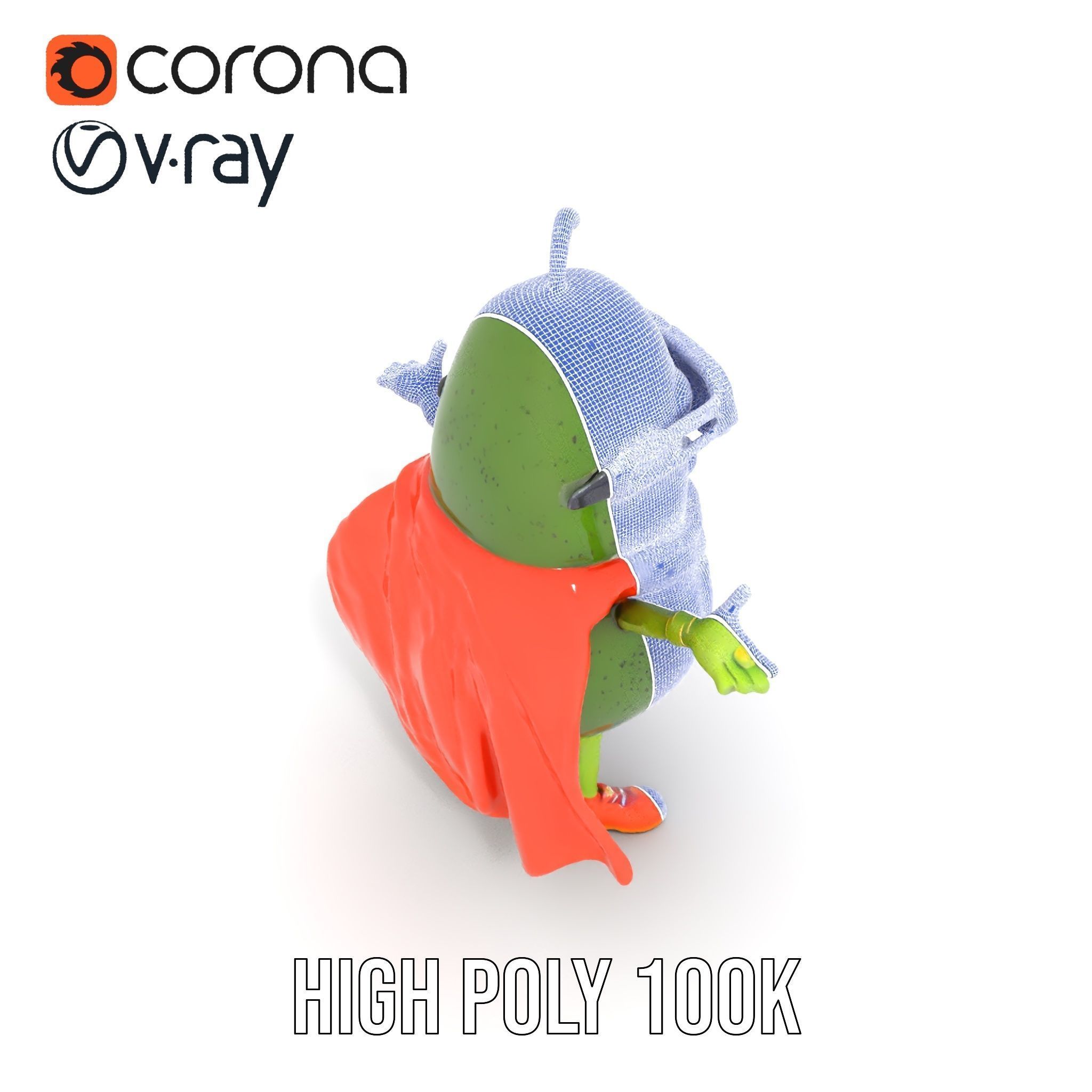 Super Avocado Hero Character Rigged and Animated Low-poly 3D model_32