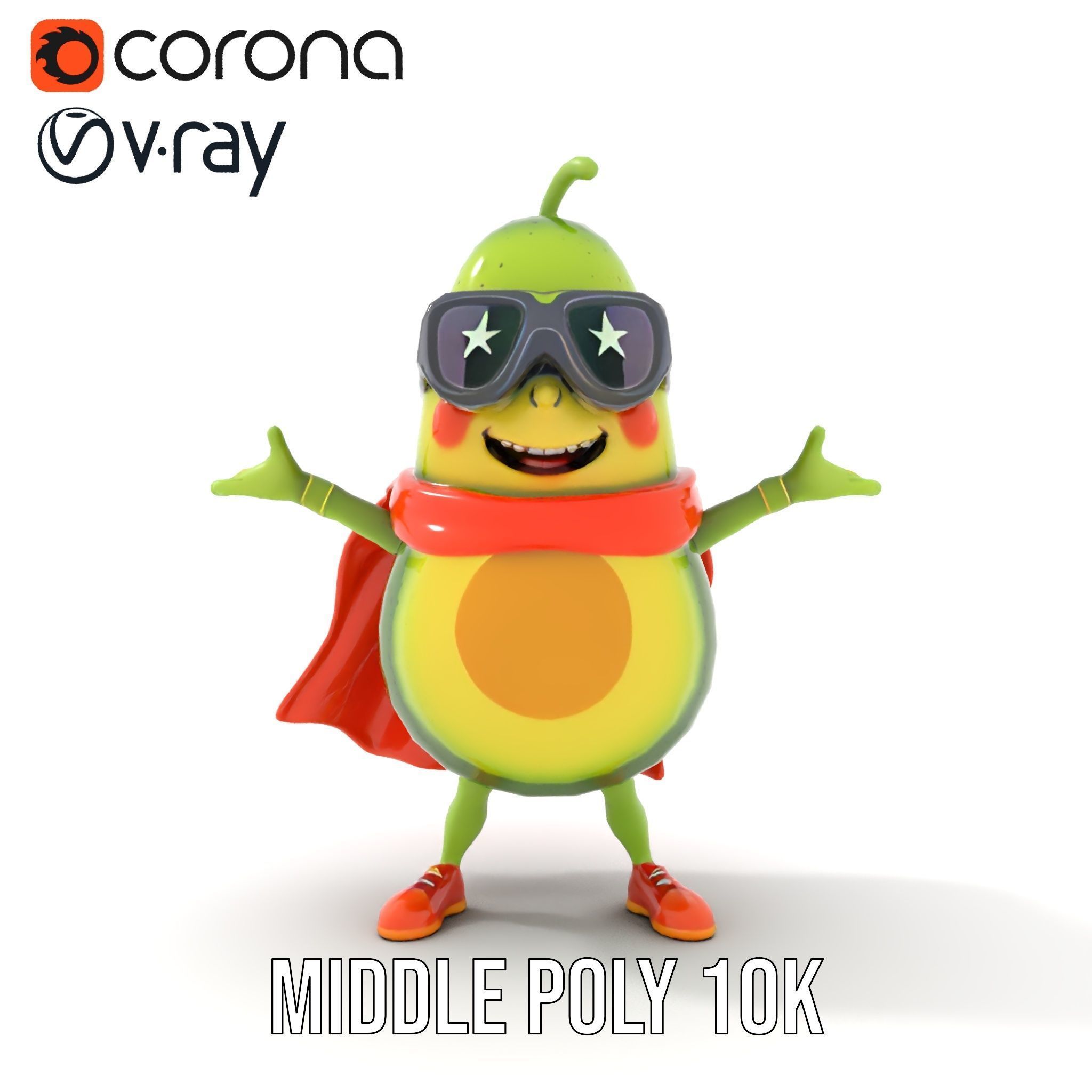 Super Avocado Hero Character Rigged and Animated Low-poly 3D model_15