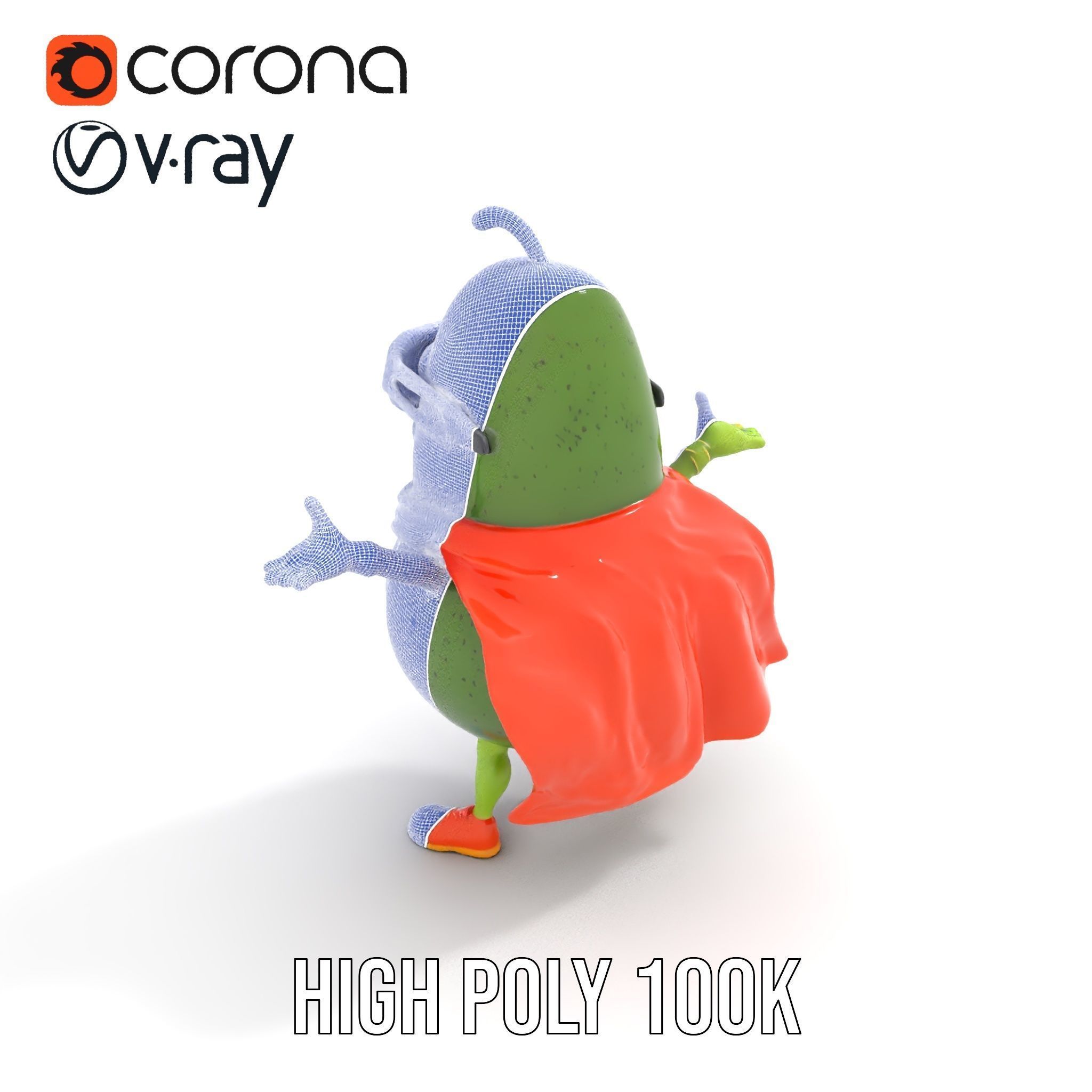 Super Avocado Hero Character Rigged and Animated Low-poly 3D model_36