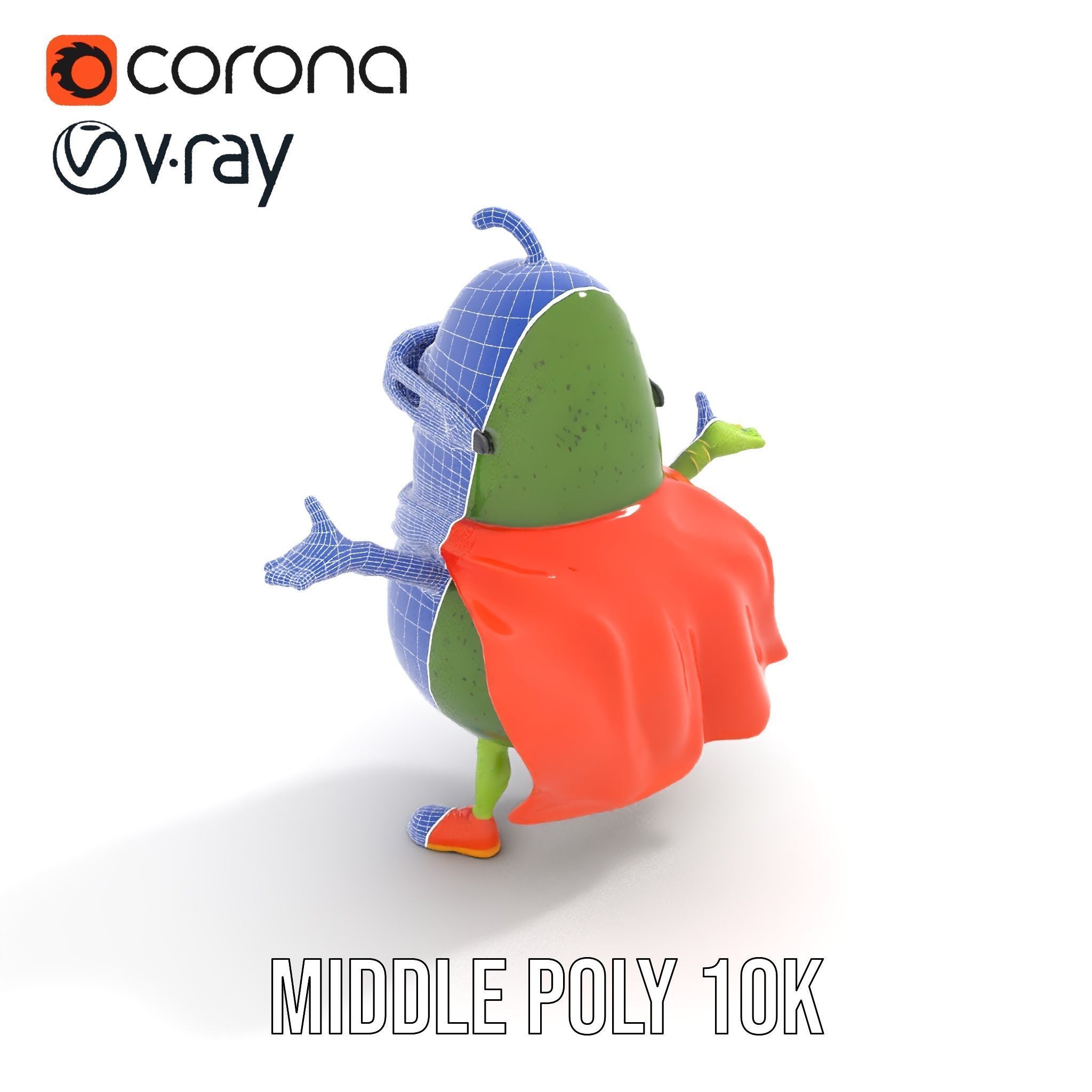 Super Avocado Hero Character Rigged and Animated Low-poly 3D model_30