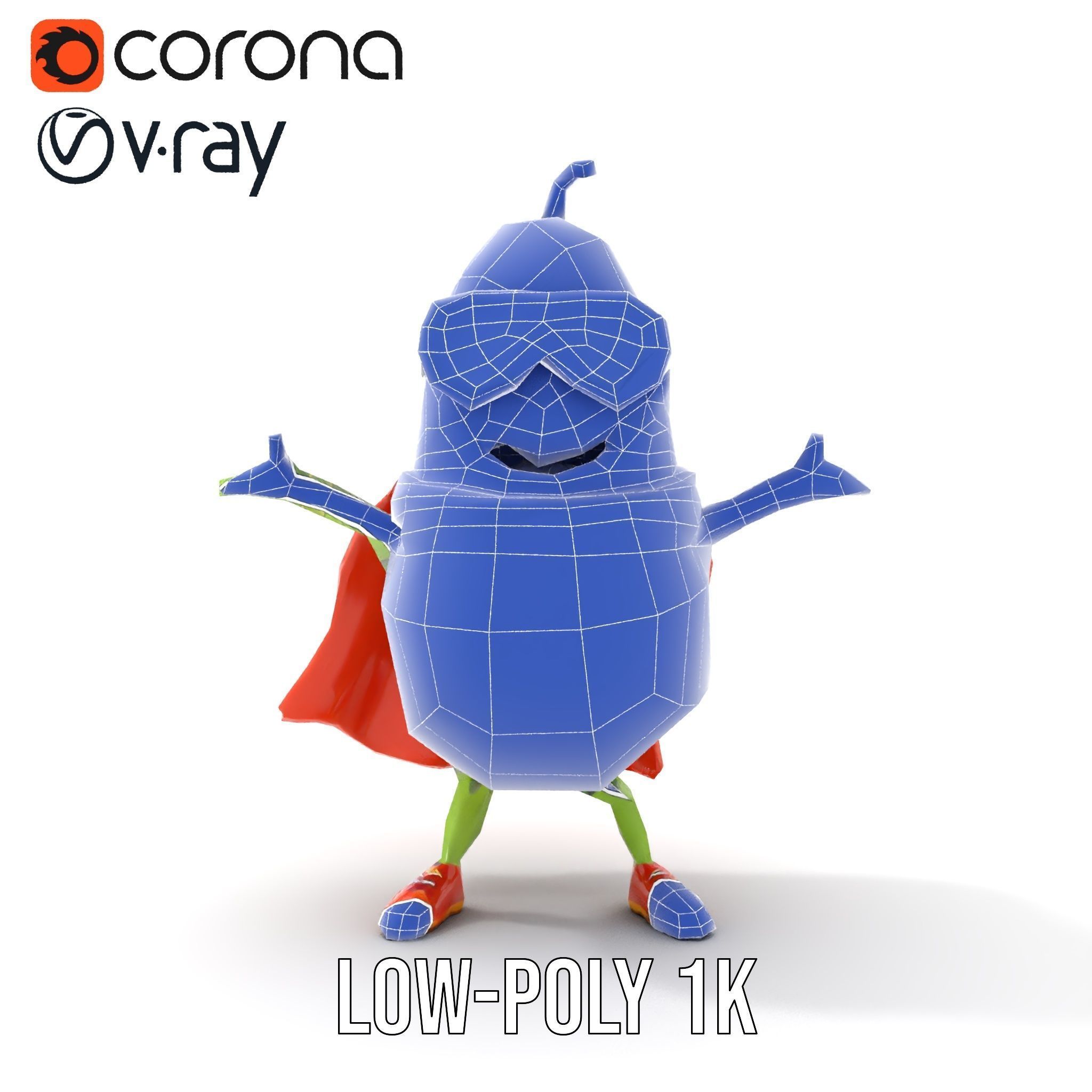 Super Avocado Hero Character Rigged and Animated Low-poly 3D model_7