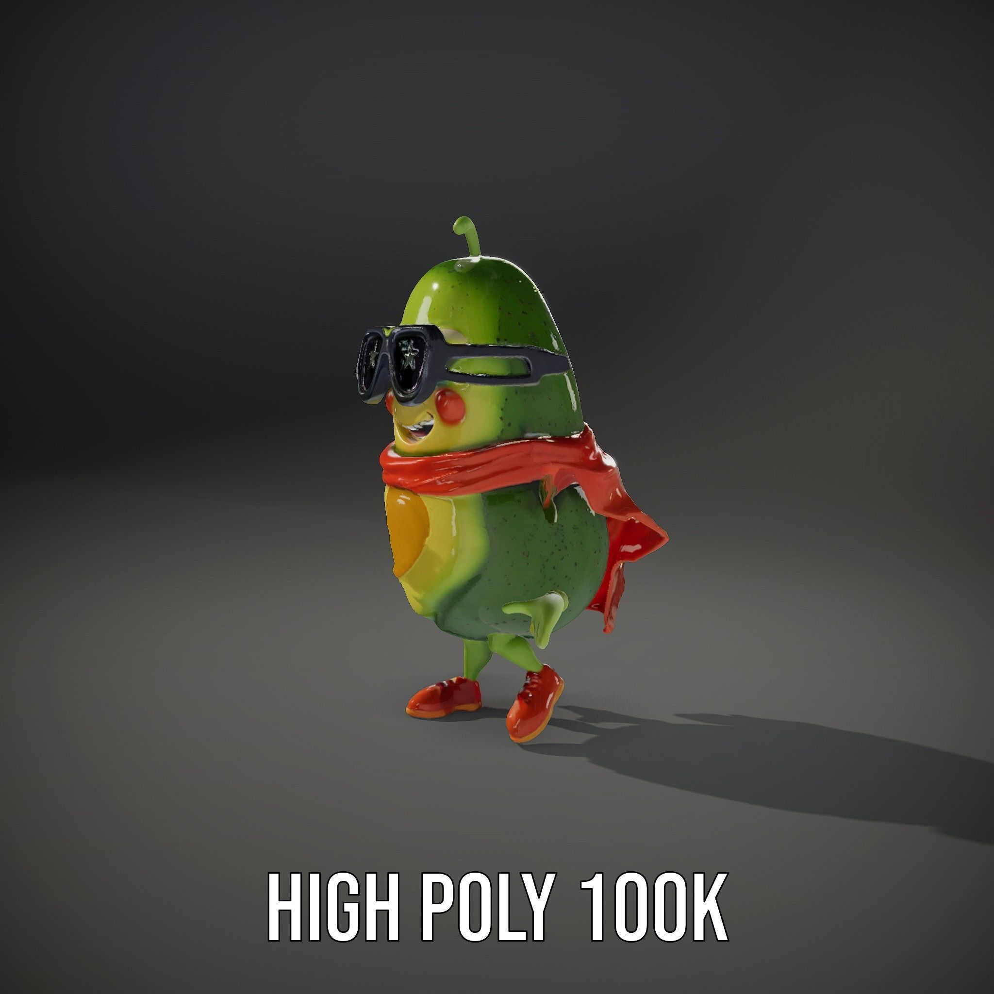 Super Avocado Hero Character Rigged and Animated Low-poly 3D model_9