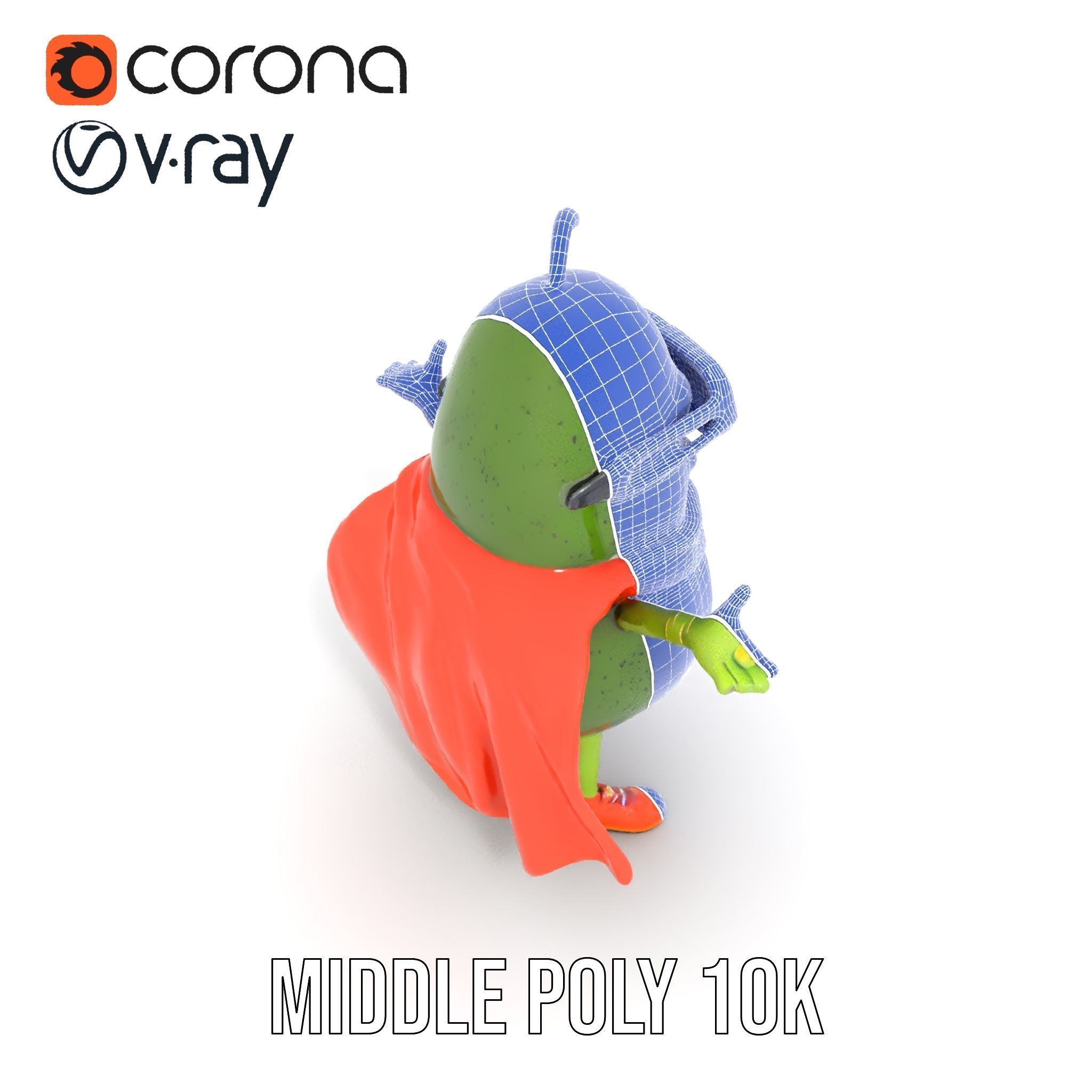 Super Avocado Hero Character Rigged and Animated Low-poly 3D model_35