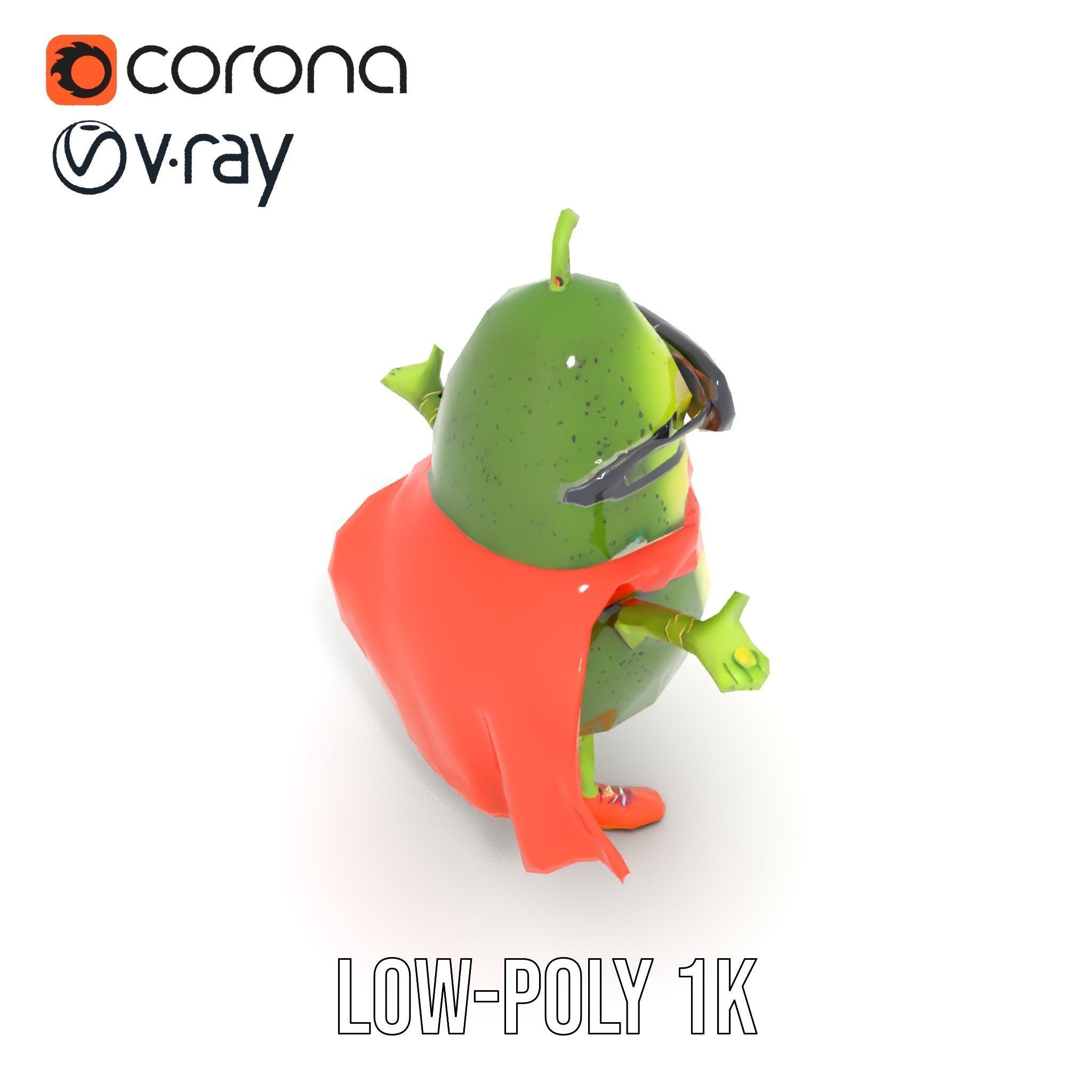 Super Avocado Hero Character Rigged and Animated Low-poly 3D model_11