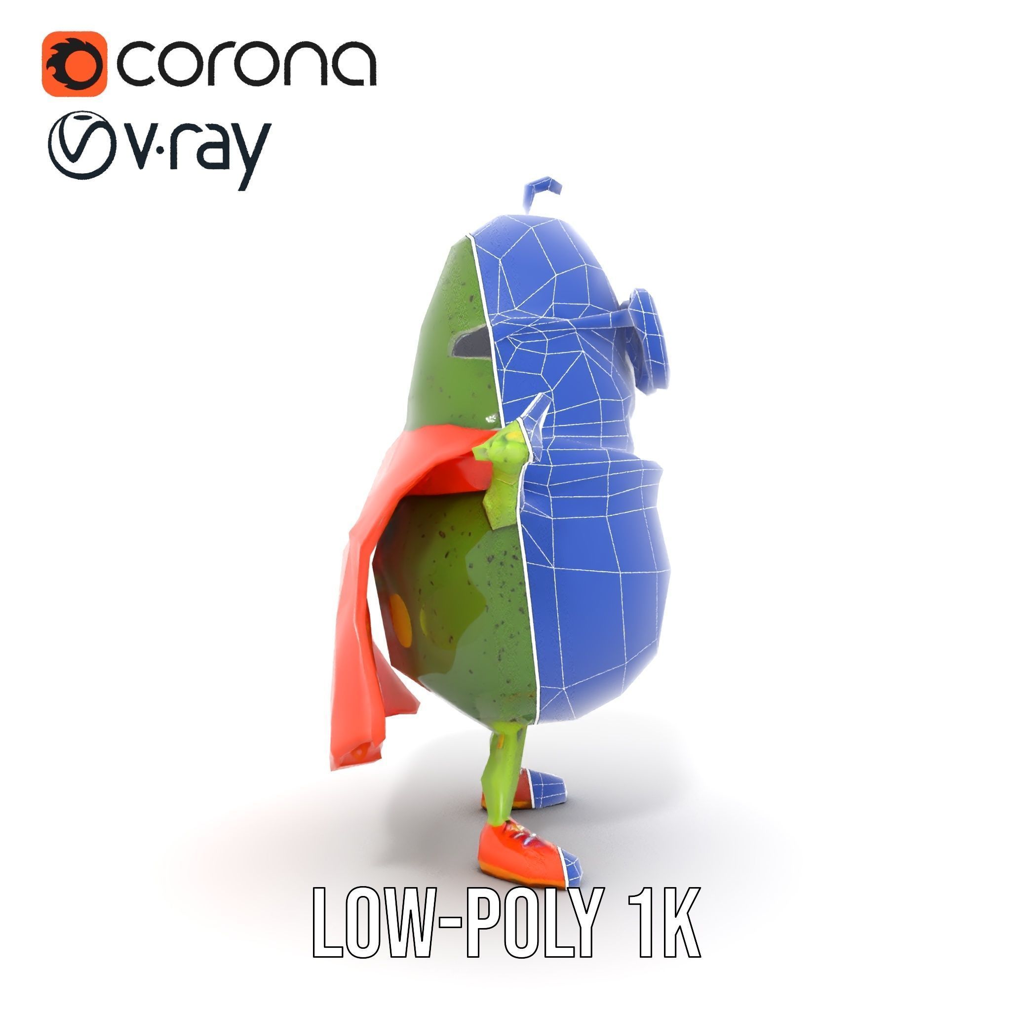 Super Avocado Hero Character Rigged and Animated Low-poly 3D model_31