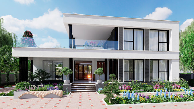 Modern Two-Story Villa High-Quality 3D Model and visualization 3D model