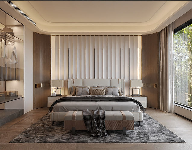 Luxury-style bedroom with a dressing room 3D model