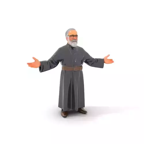 Elderly Priest Character Model Rigged and Animated for Games