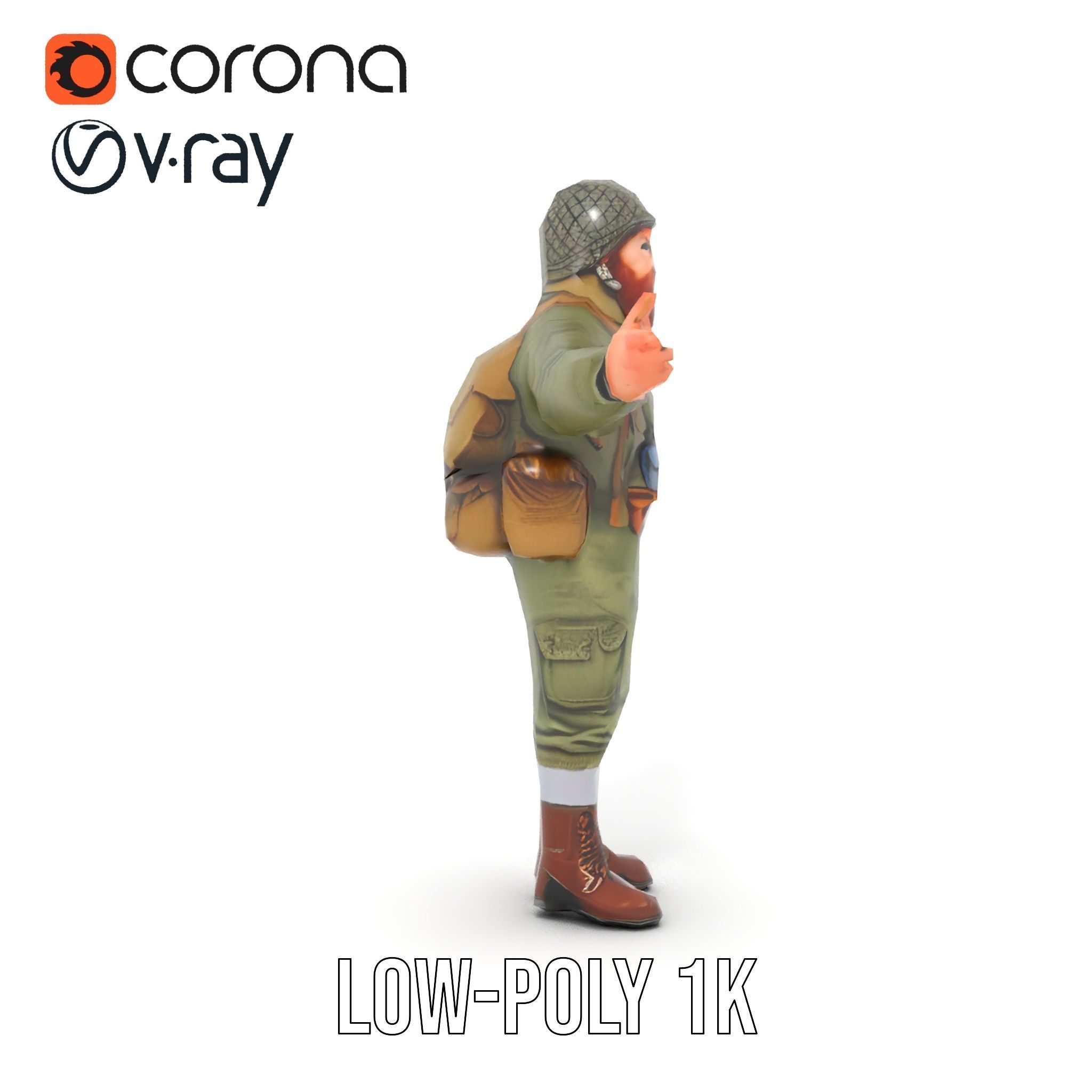 World War Soldier Character Model  Rigged and Animated Low-poly 3D model_13