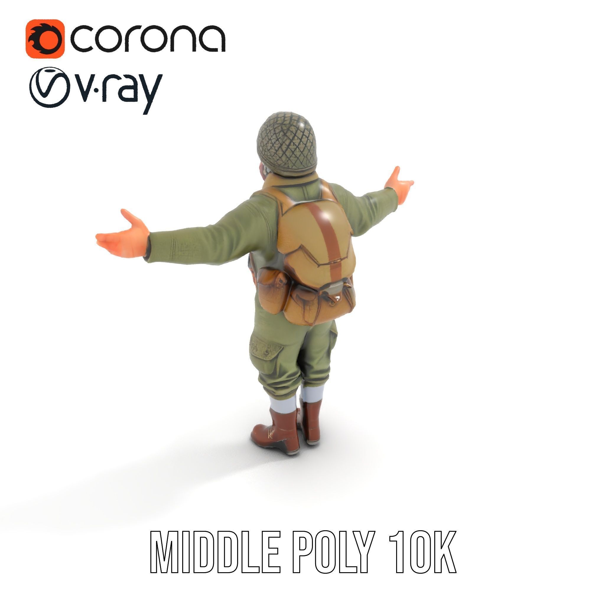 World War Soldier Character Model  Rigged and Animated Low-poly 3D model_9