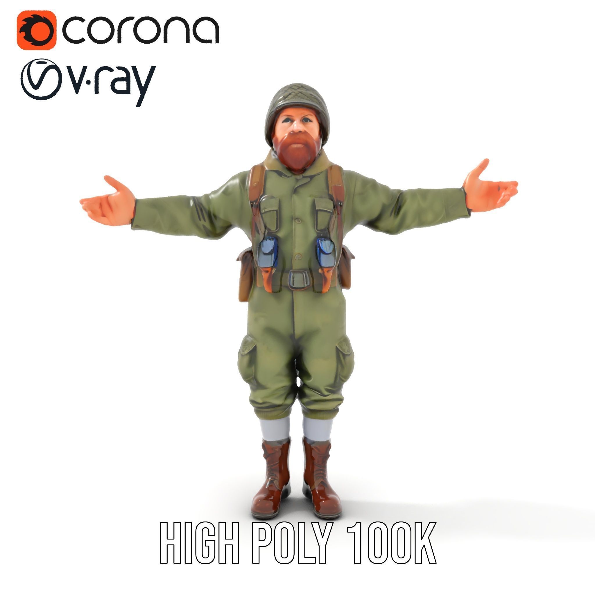 World War Soldier Character Model  Rigged and Animated Low-poly 3D model_31