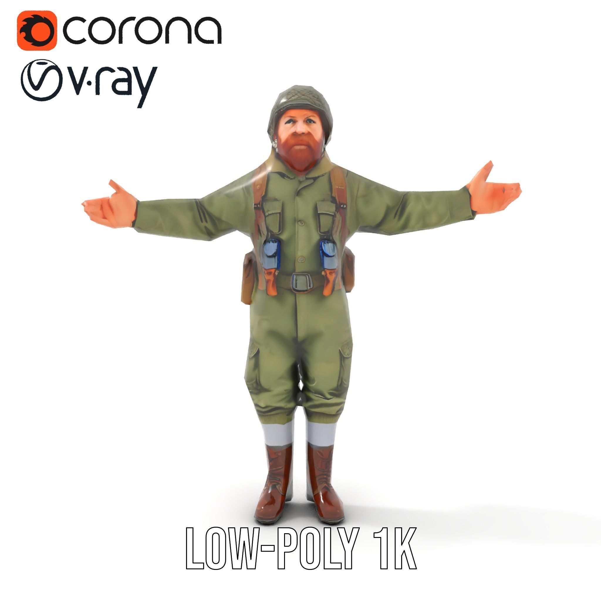 World War Soldier Character Model  Rigged and Animated Low-poly 3D model_19