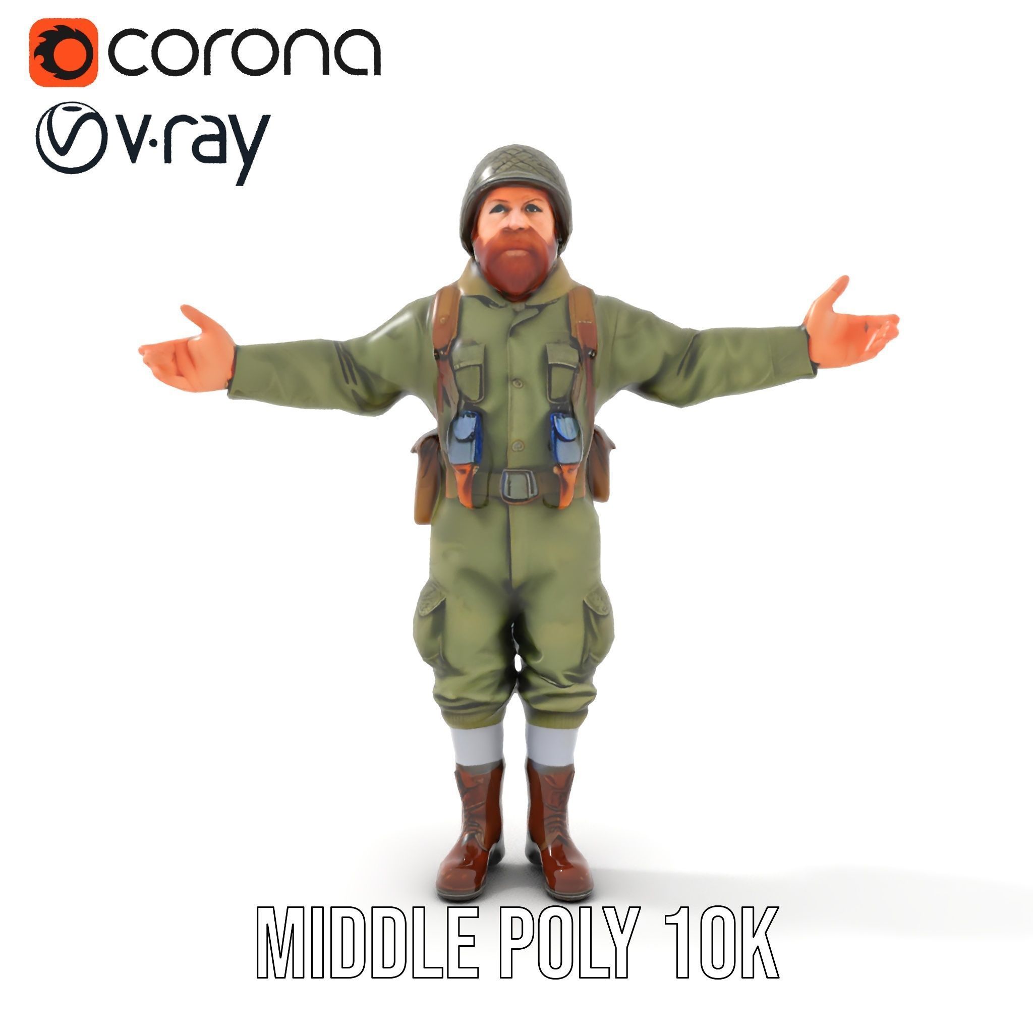World War Soldier Character Model  Rigged and Animated Low-poly 3D model_12