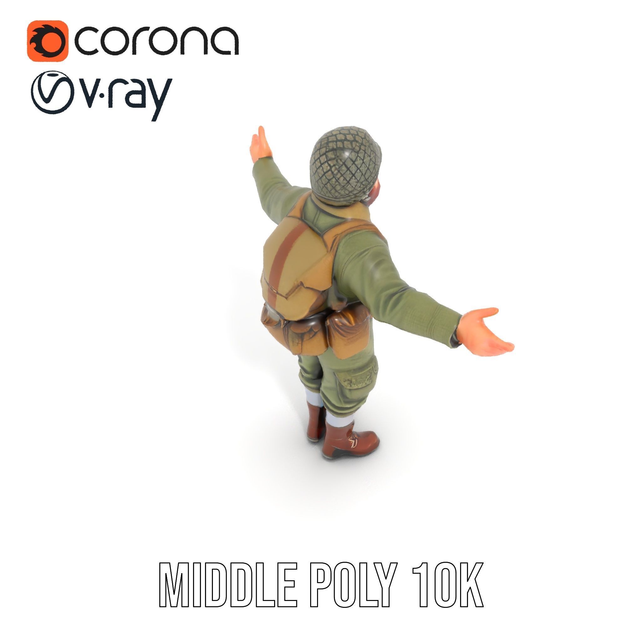 World War Soldier Character Model  Rigged and Animated Low-poly 3D model_21