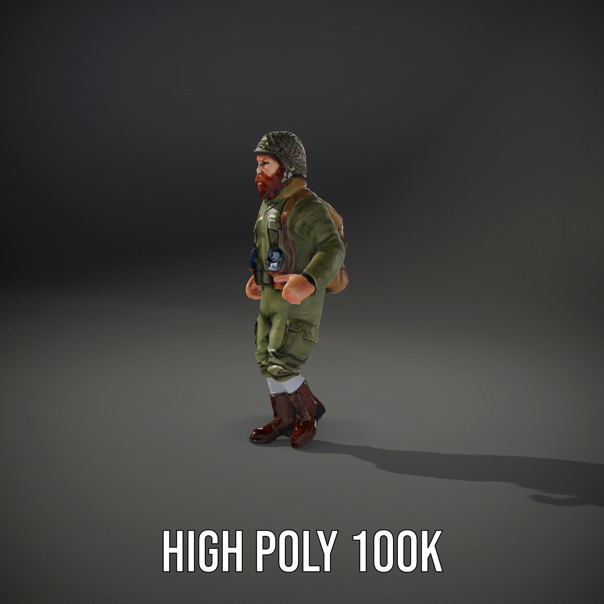 World War Soldier Character Model  Rigged and Animated Low-poly 3D model_23