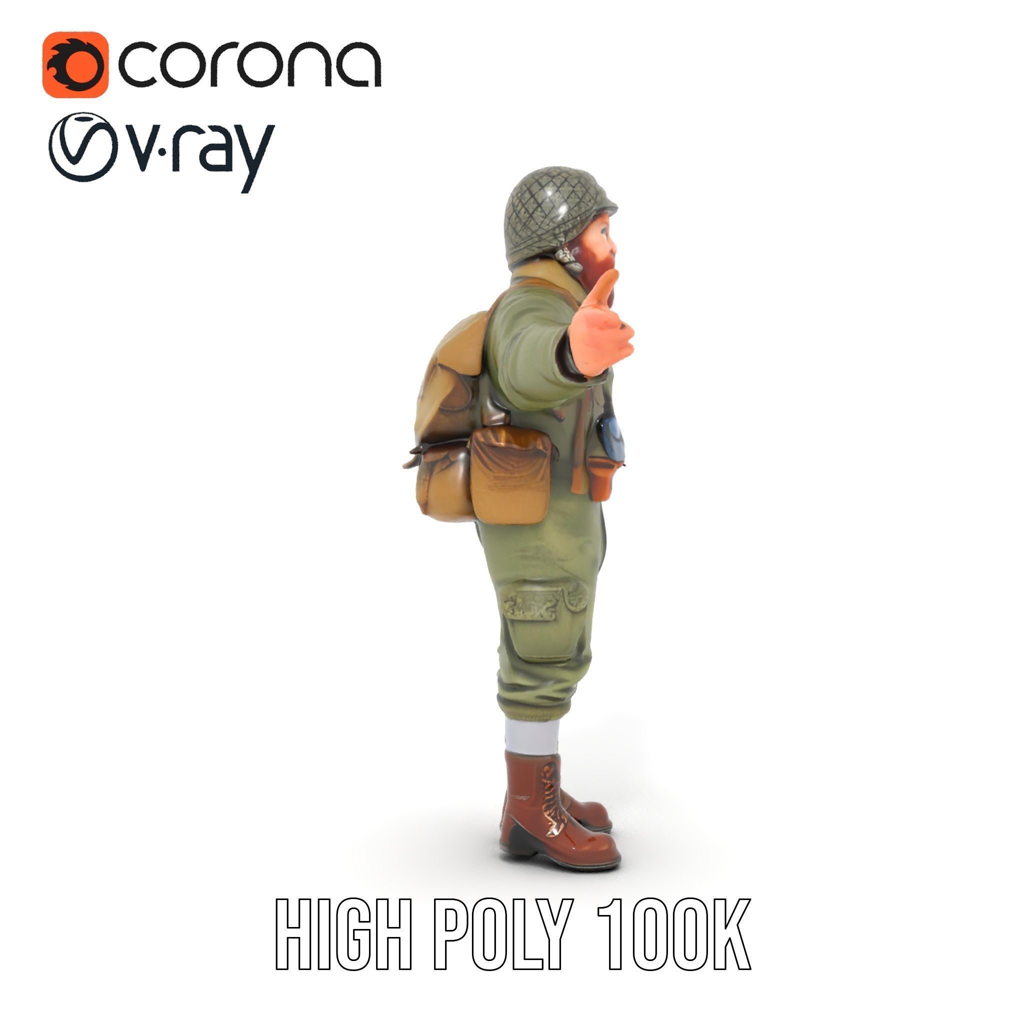 World War Soldier Character Model  Rigged and Animated Low-poly 3D model_28