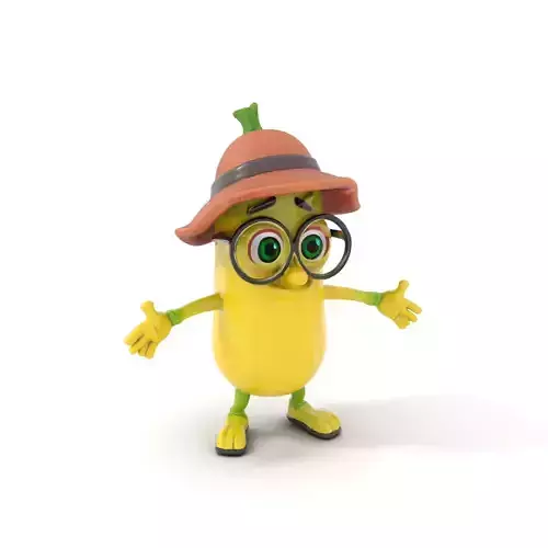 Rigged and Animated Cartoon Banana Explorer Character Model Low-poly 3D model