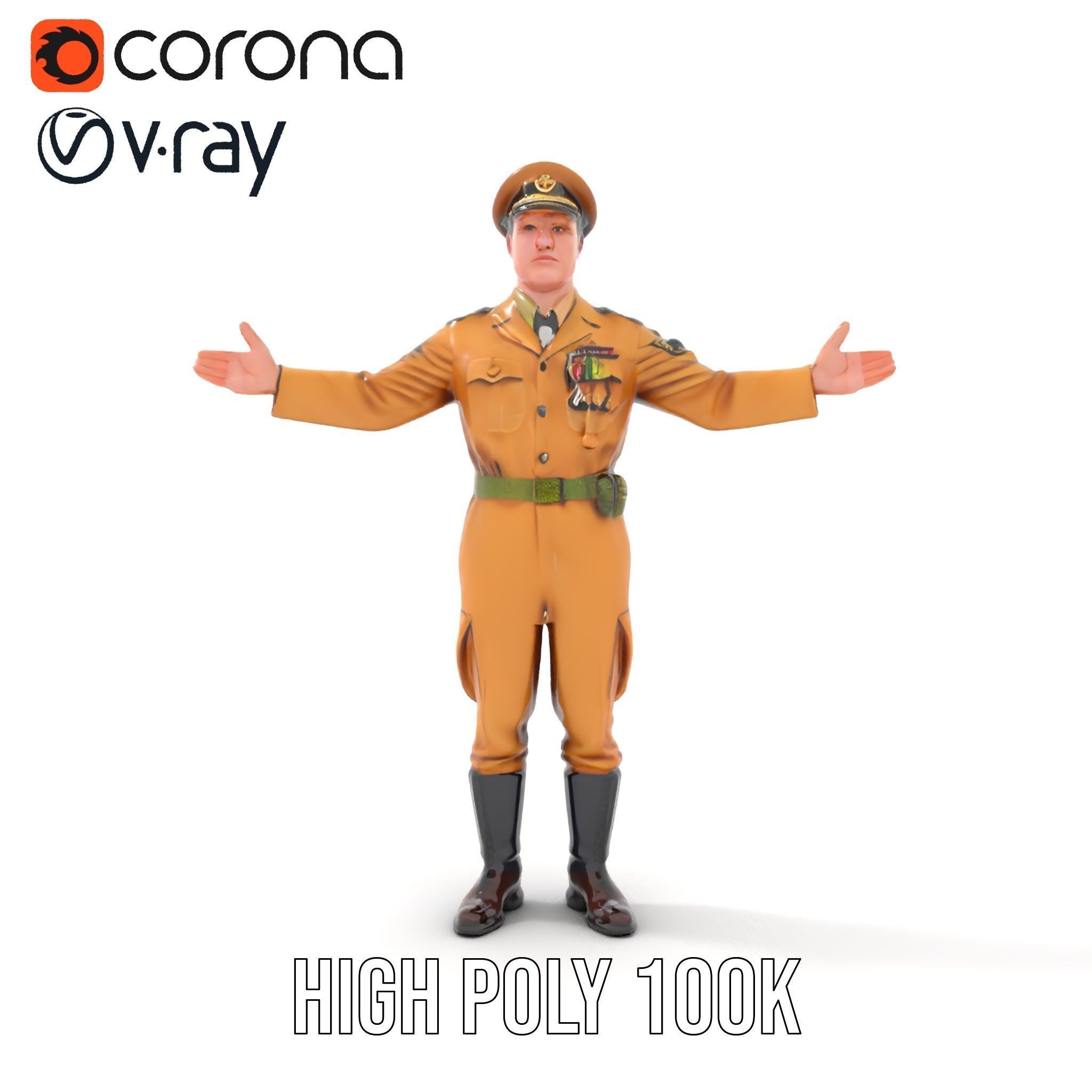 Military Officer Character Rigged and Animated for Realistic ... Low-poly 3D model_20