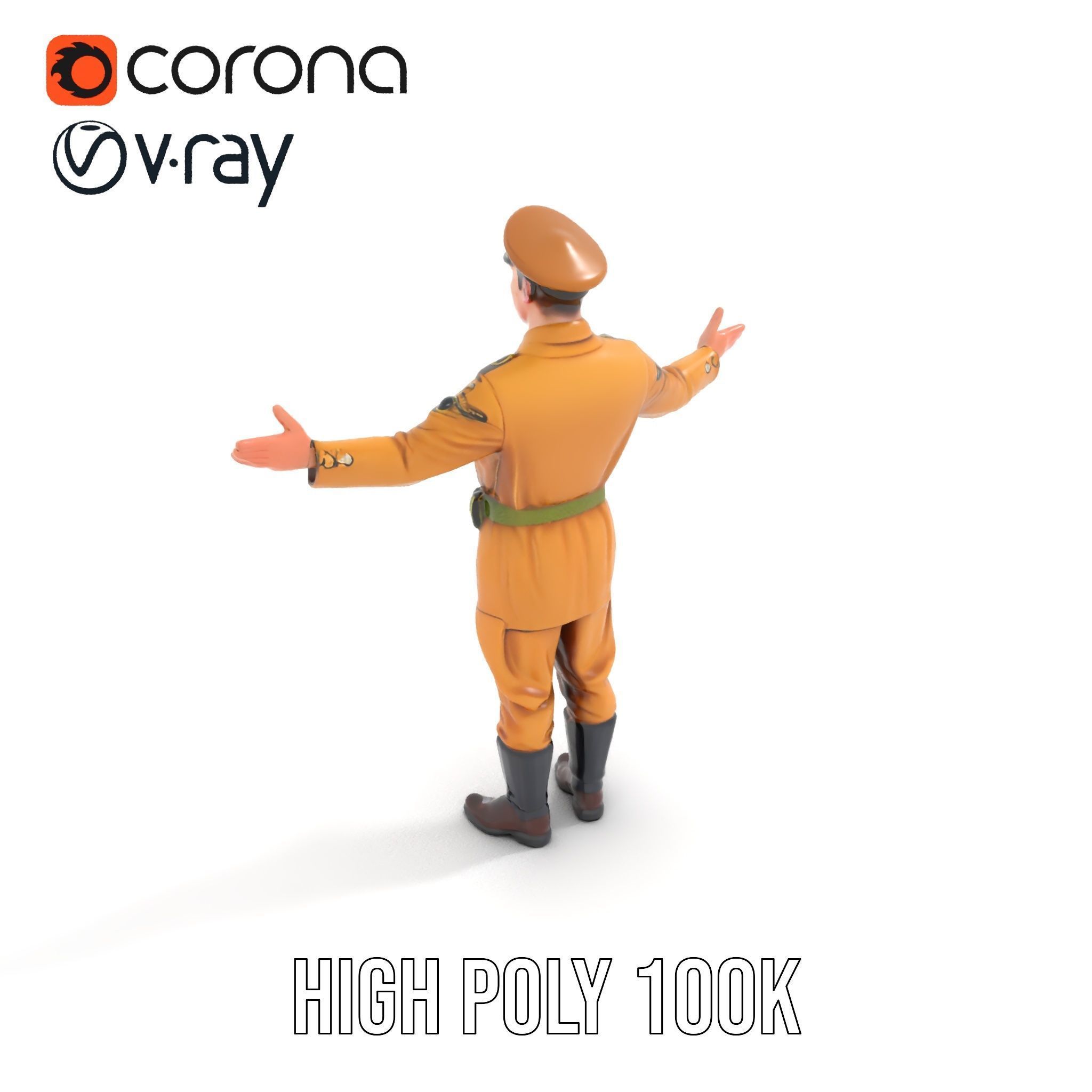 Military Officer Character Rigged and Animated for Realistic ... Low-poly 3D model_23