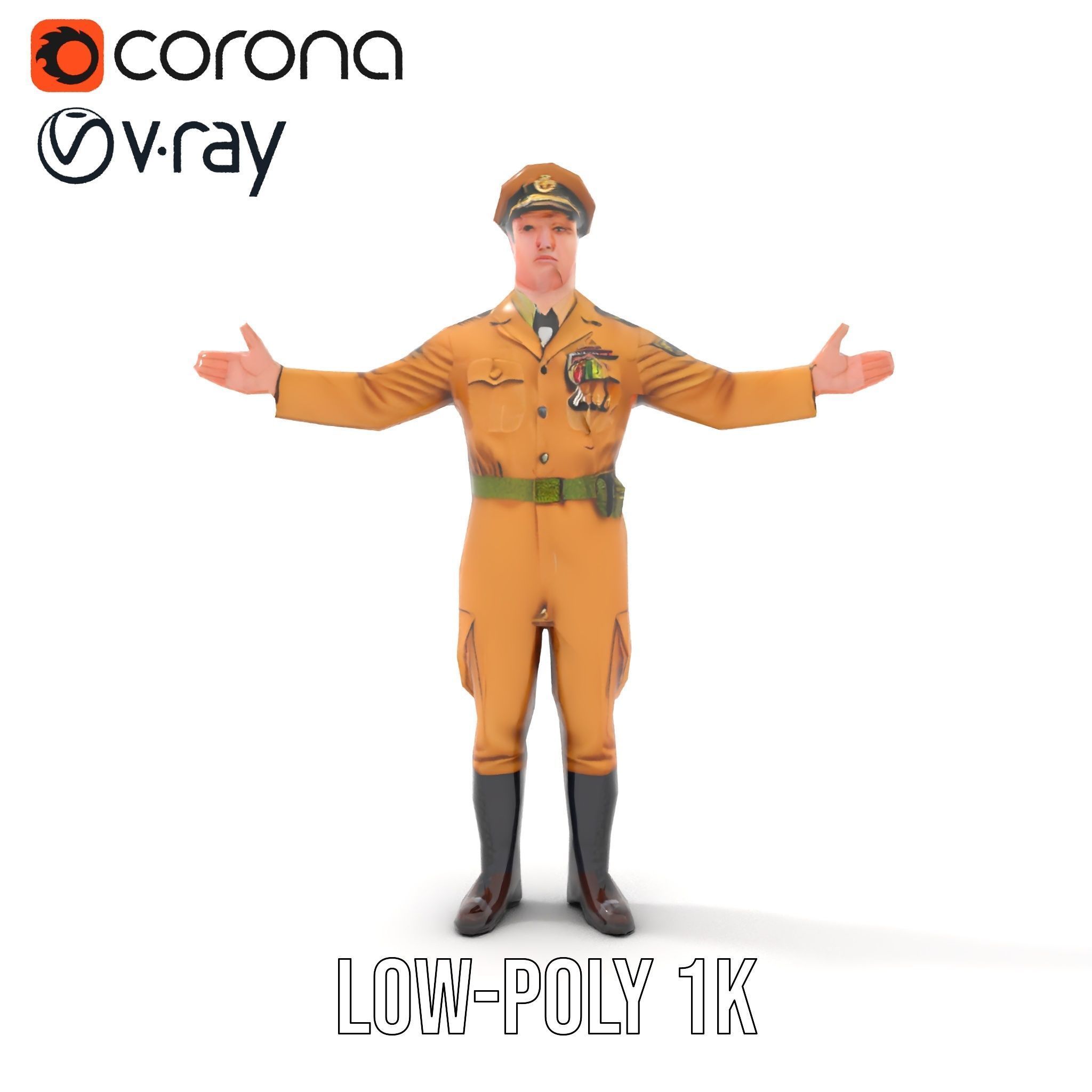 Military Officer Character Rigged and Animated for Realistic ... Low-poly 3D model_11
