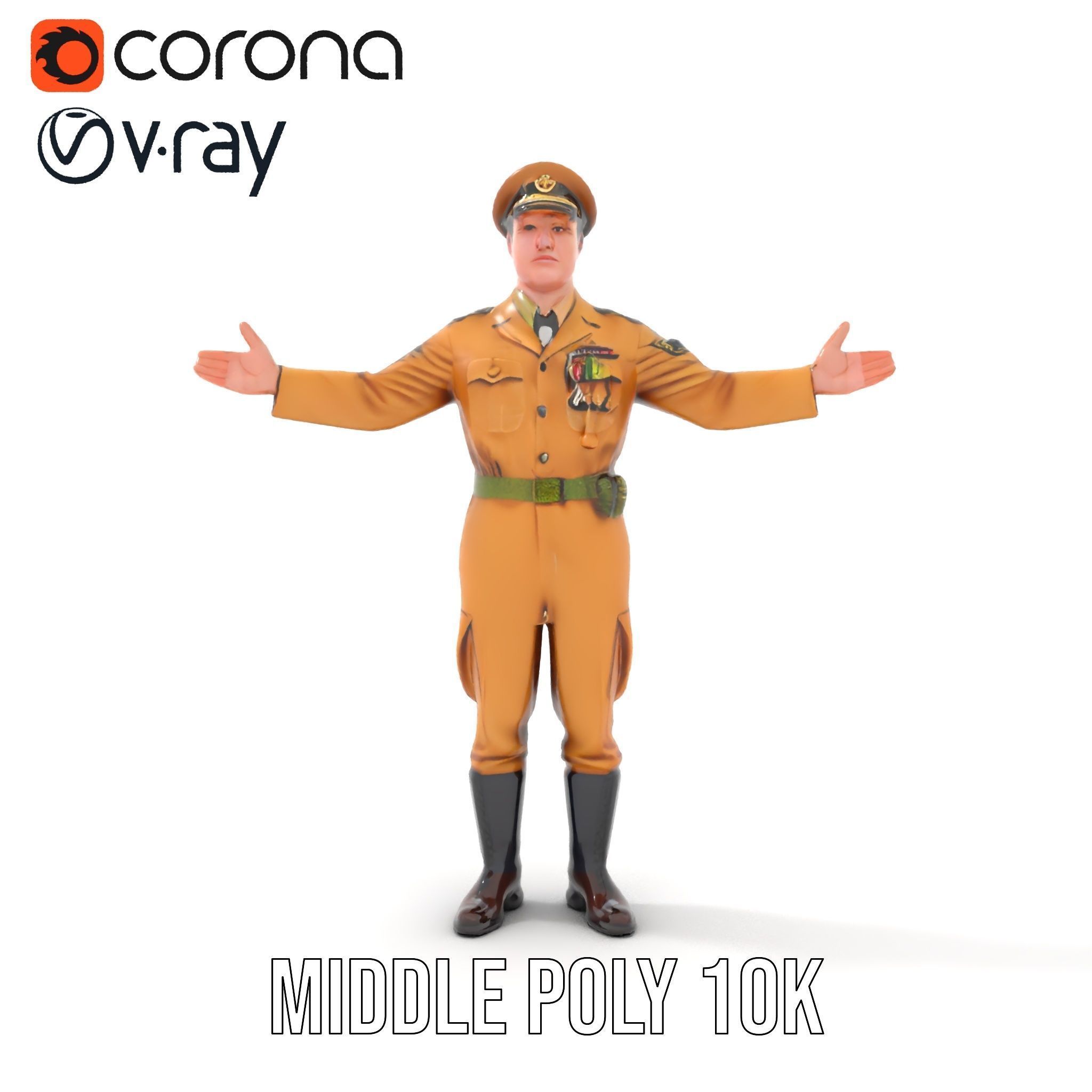 Military Officer Character Rigged and Animated for Realistic ... Low-poly 3D model_10
