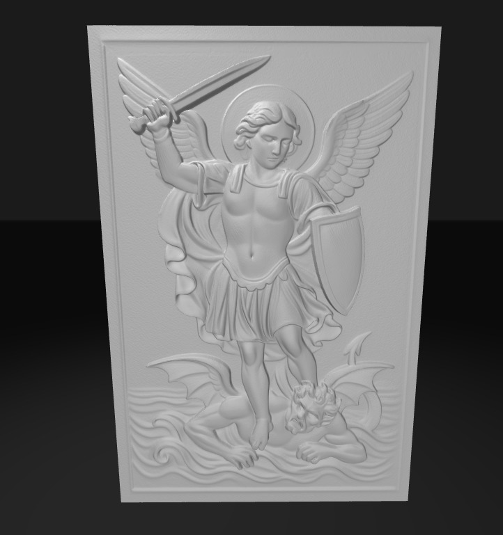 St Michael the Archangel Defeating Satan High Relief Wall Art 3D print model_2