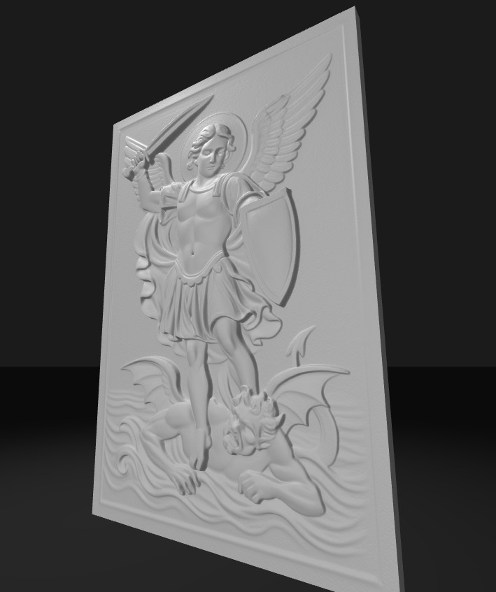 St Michael the Archangel Defeating Satan High Relief Wall Art 3D print model_4