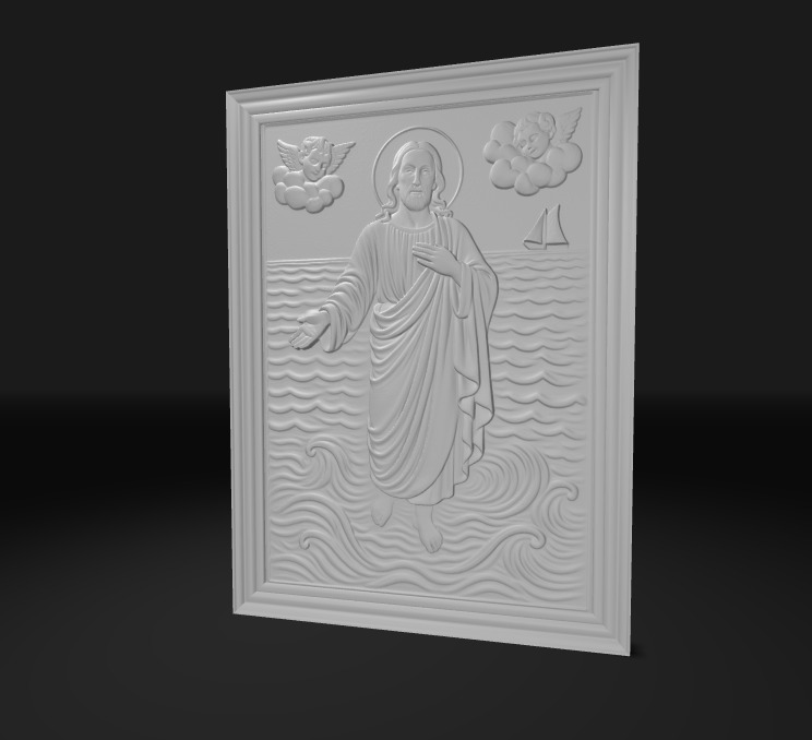 Jesus Walking on Water Framed High Relief Christian Catholic 3D print model_1